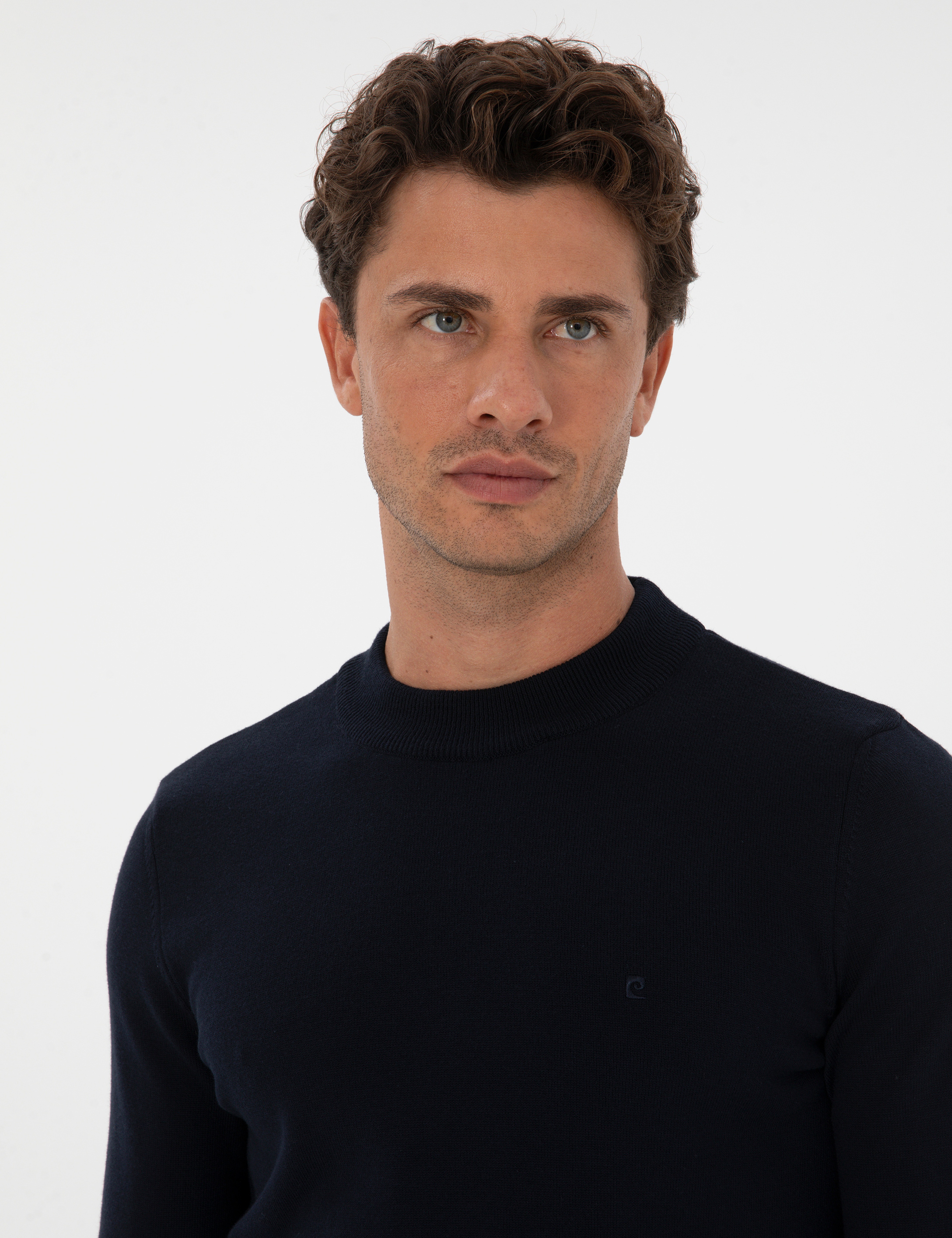 Lacivert Slim Fit Çeyrek Yaka Basic Triko Kazak