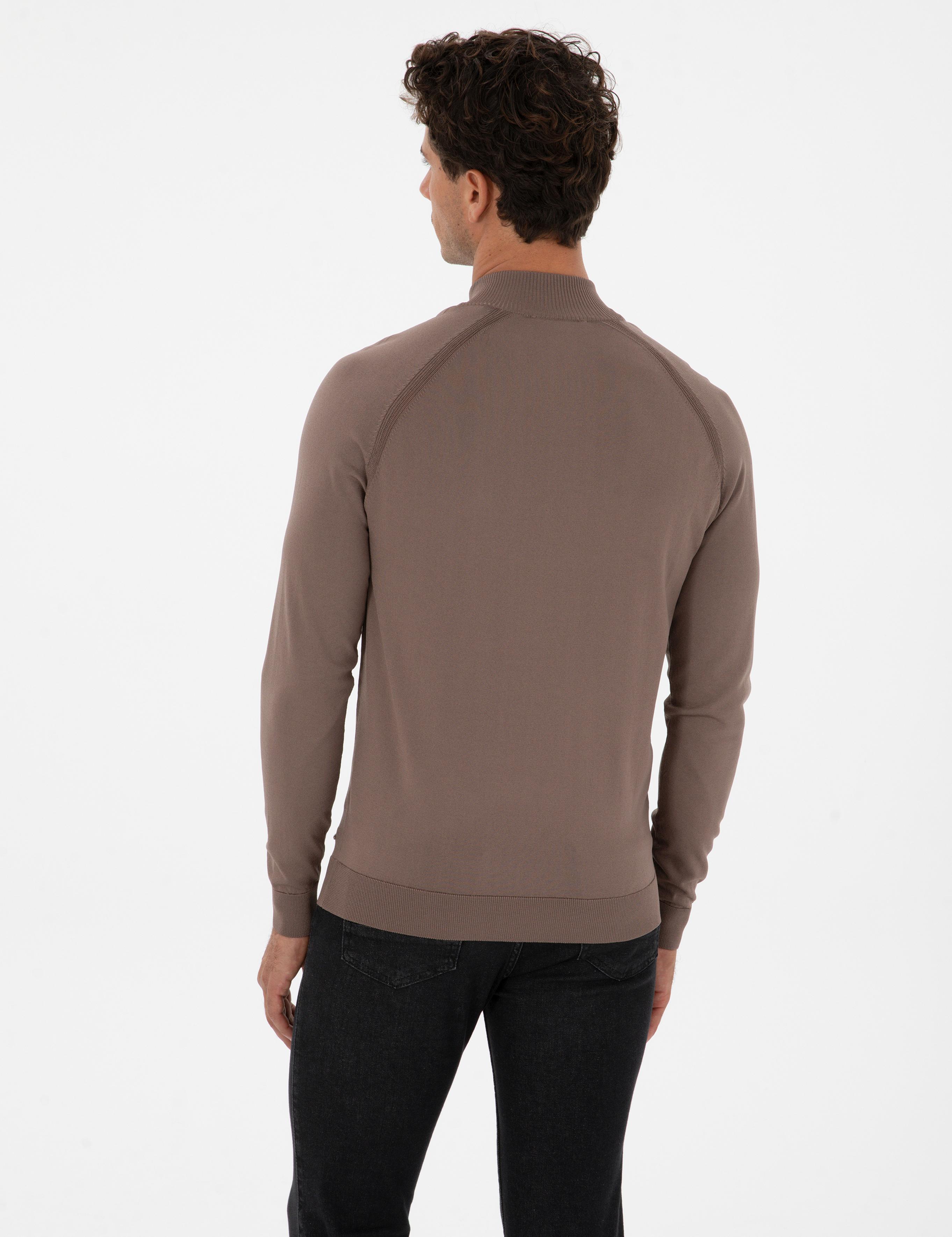 Vizon Slim Fit Dik Yaka Fermuarlı Triko Kazak