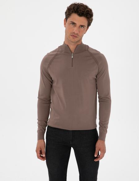 Vizon Slim Fit Dik Yaka Fermuarlı Triko Kazak - 50315752017