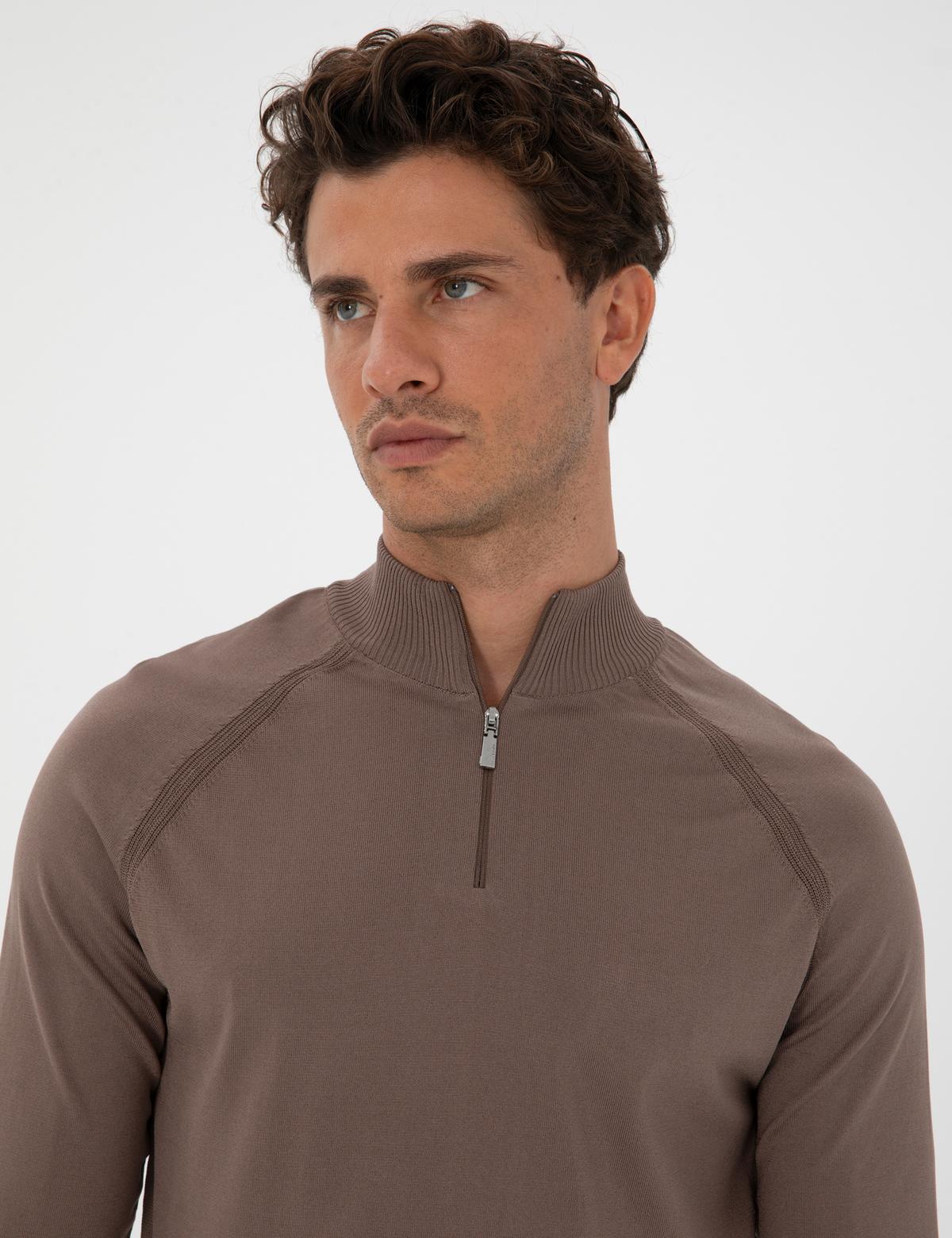 Vizon Slim Fit Dik Yaka Fermuarlı Triko Kazak - 50315752017