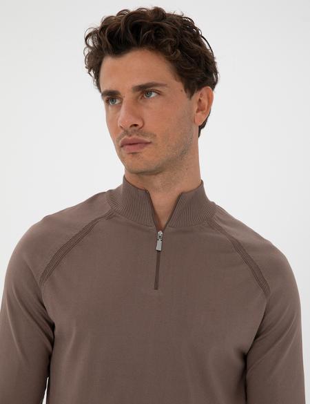 Vizon Slim Fit Dik Yaka Fermuarlı Triko Kazak - 50315752017