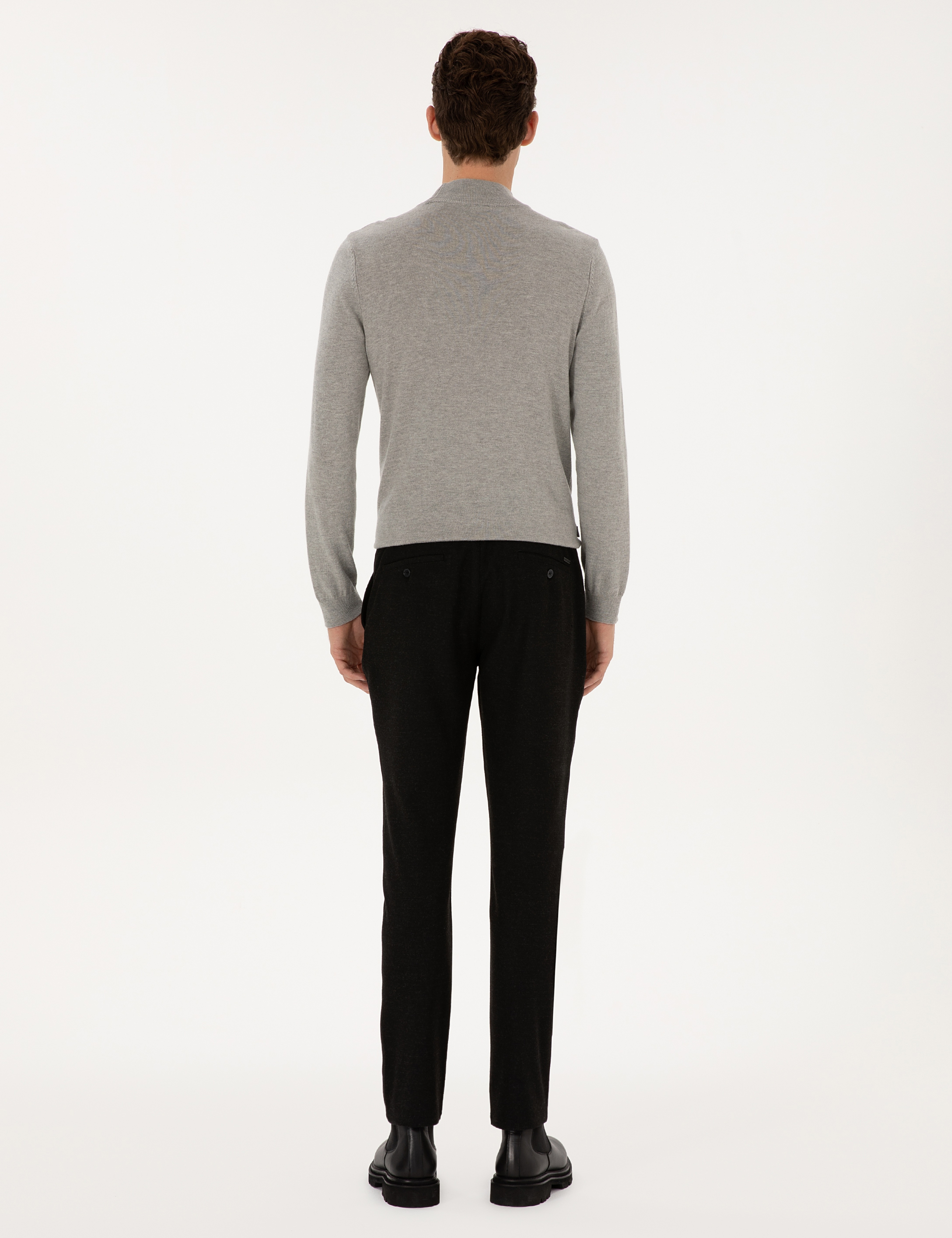 Siyah Slim Fit Kanvas Pantolon - Image 4