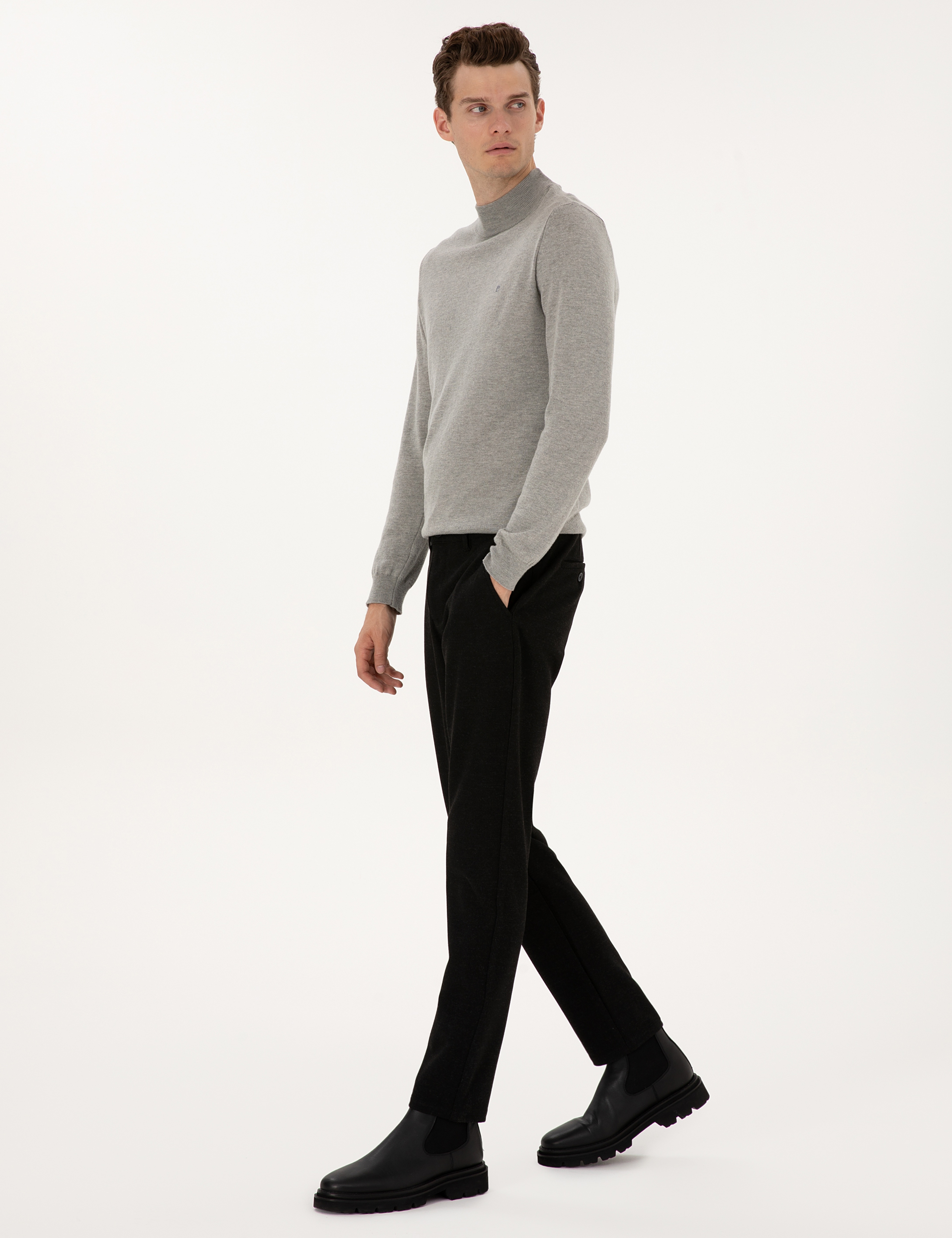 Siyah Slim Fit Kanvas Pantolon - Image 3