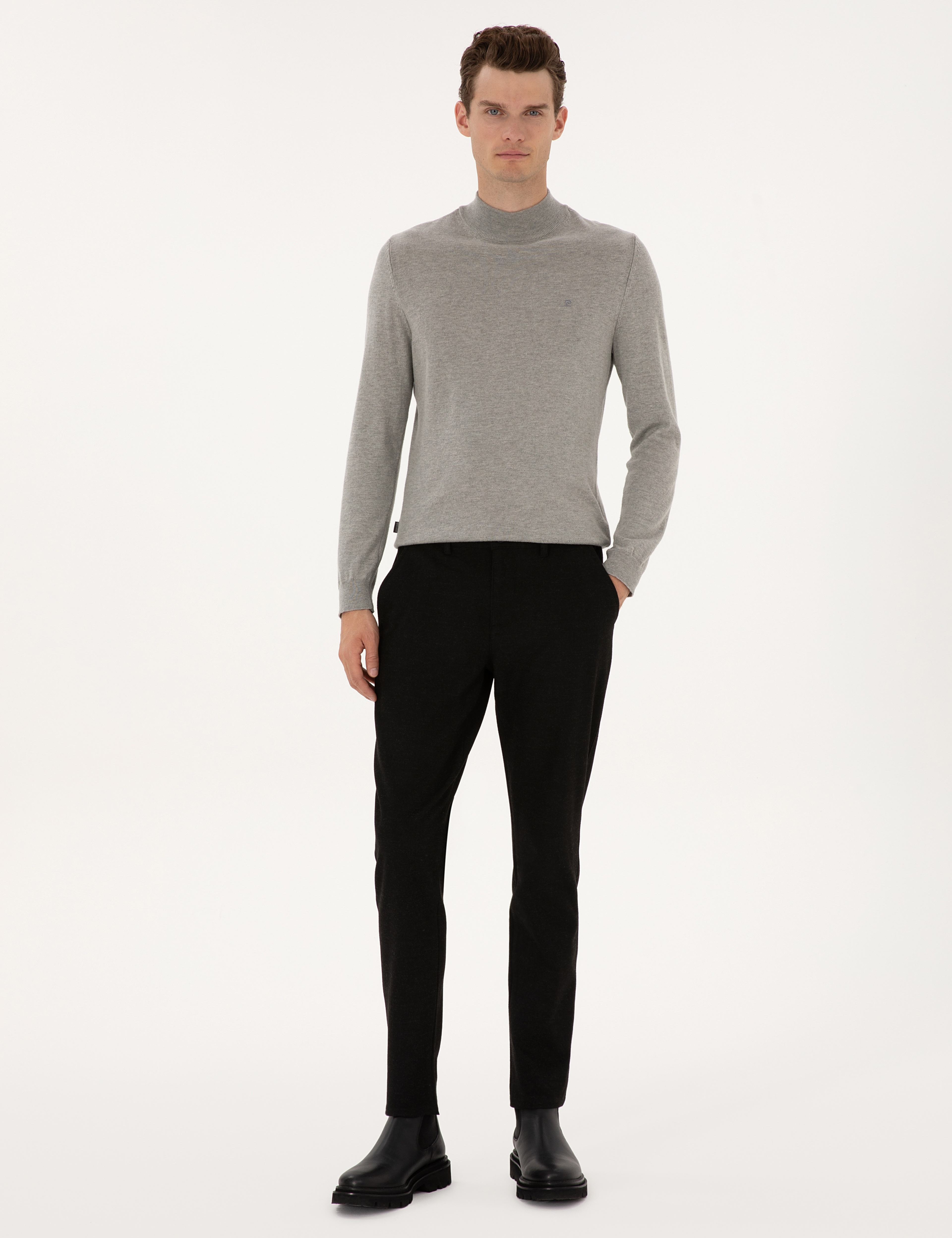 Siyah Slim Fit Kanvas Pantolon - Image 1
