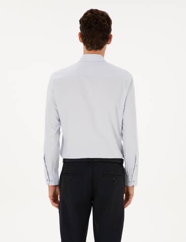 Gri Slim Fit Armürlü Uzun Kollu Gömlek