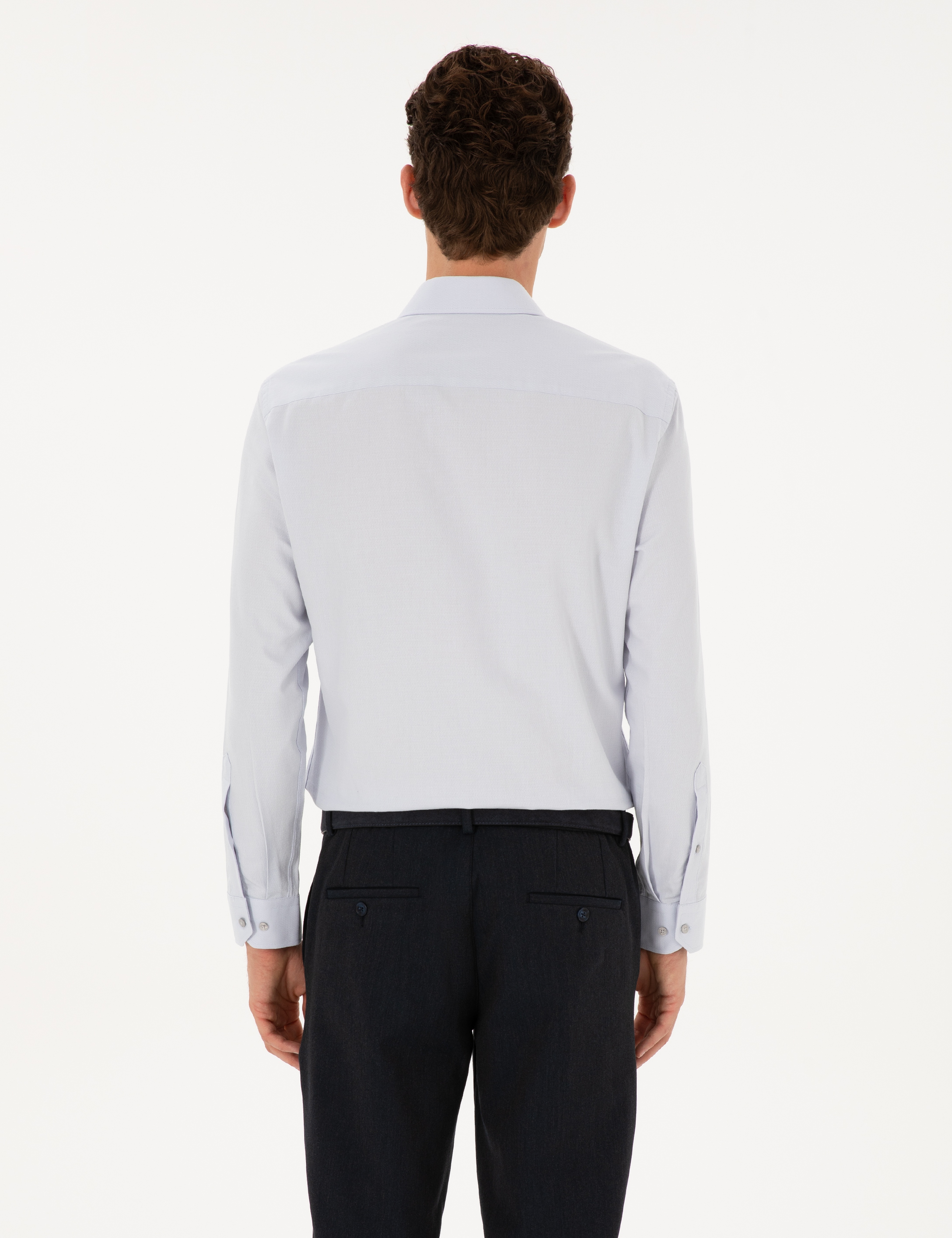 Gri Slim Fit Armürlü Uzun Kollu Gömlek