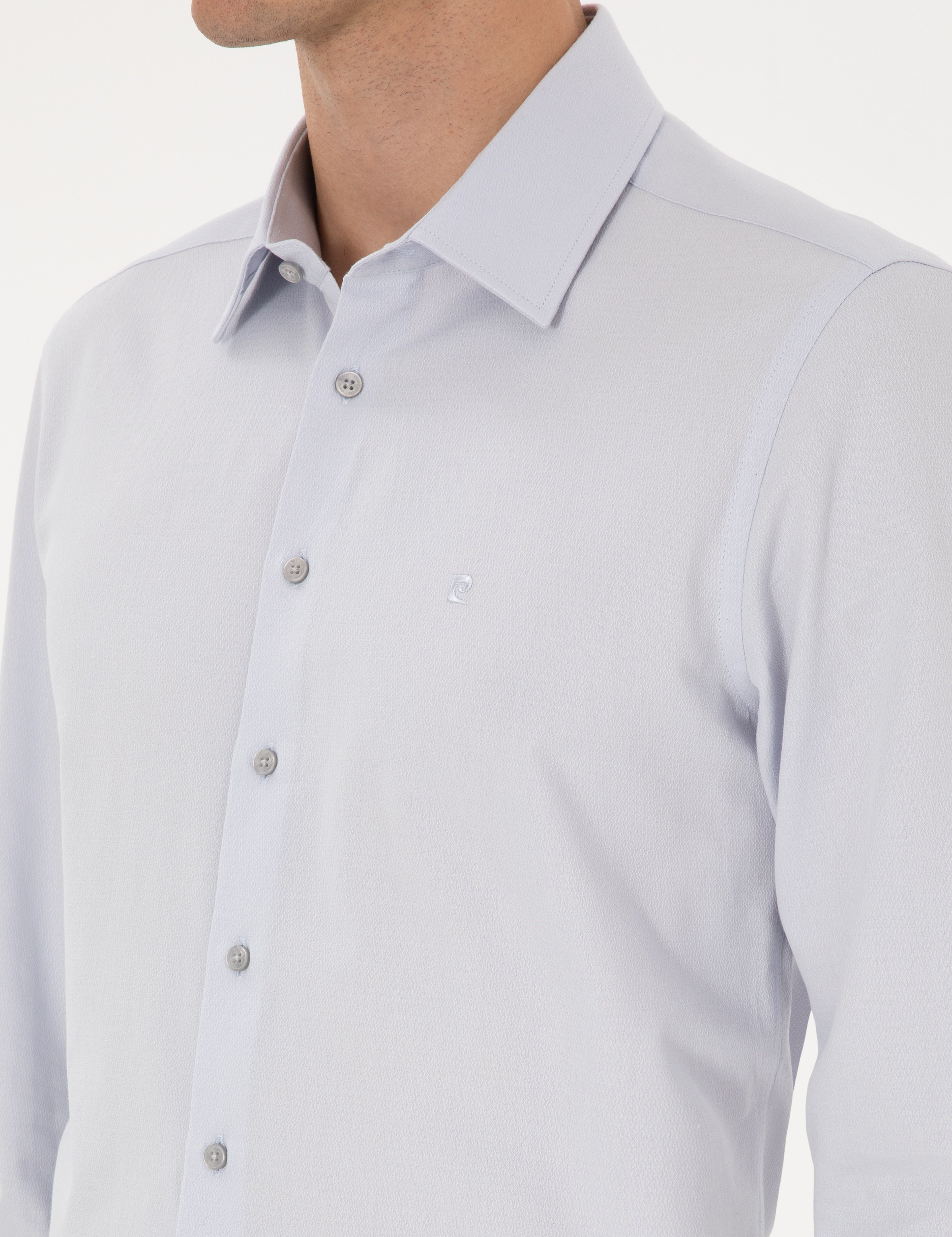 Gri Slim Fit Armürlü Uzun Kollu Gömlek - Image 7