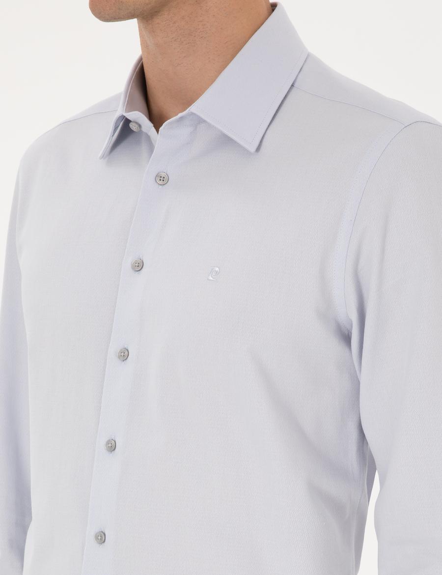 Gri Slim Fit Armürlü Uzun Kollu Gömlek
