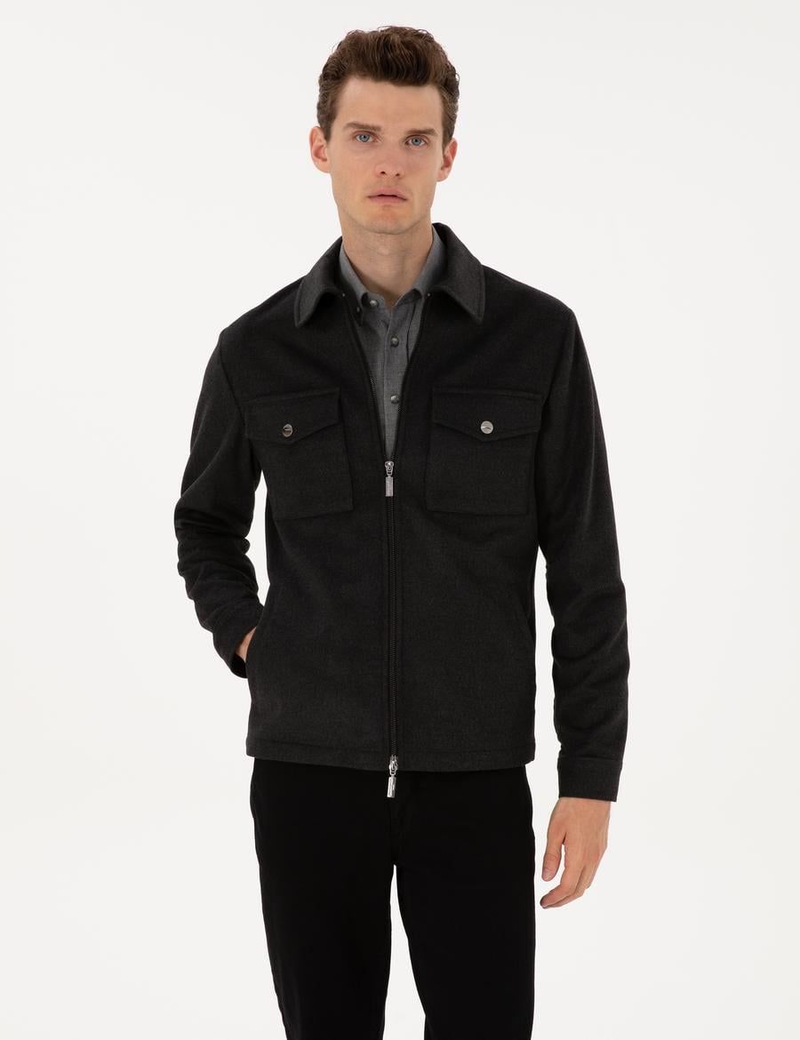 Antrasit Regular Fit Fermuarlı Ceket