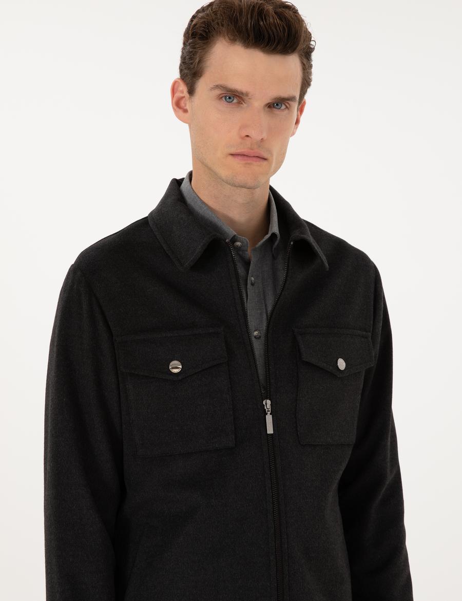 Antrasit Regular Fit Fermuarlı Ceket