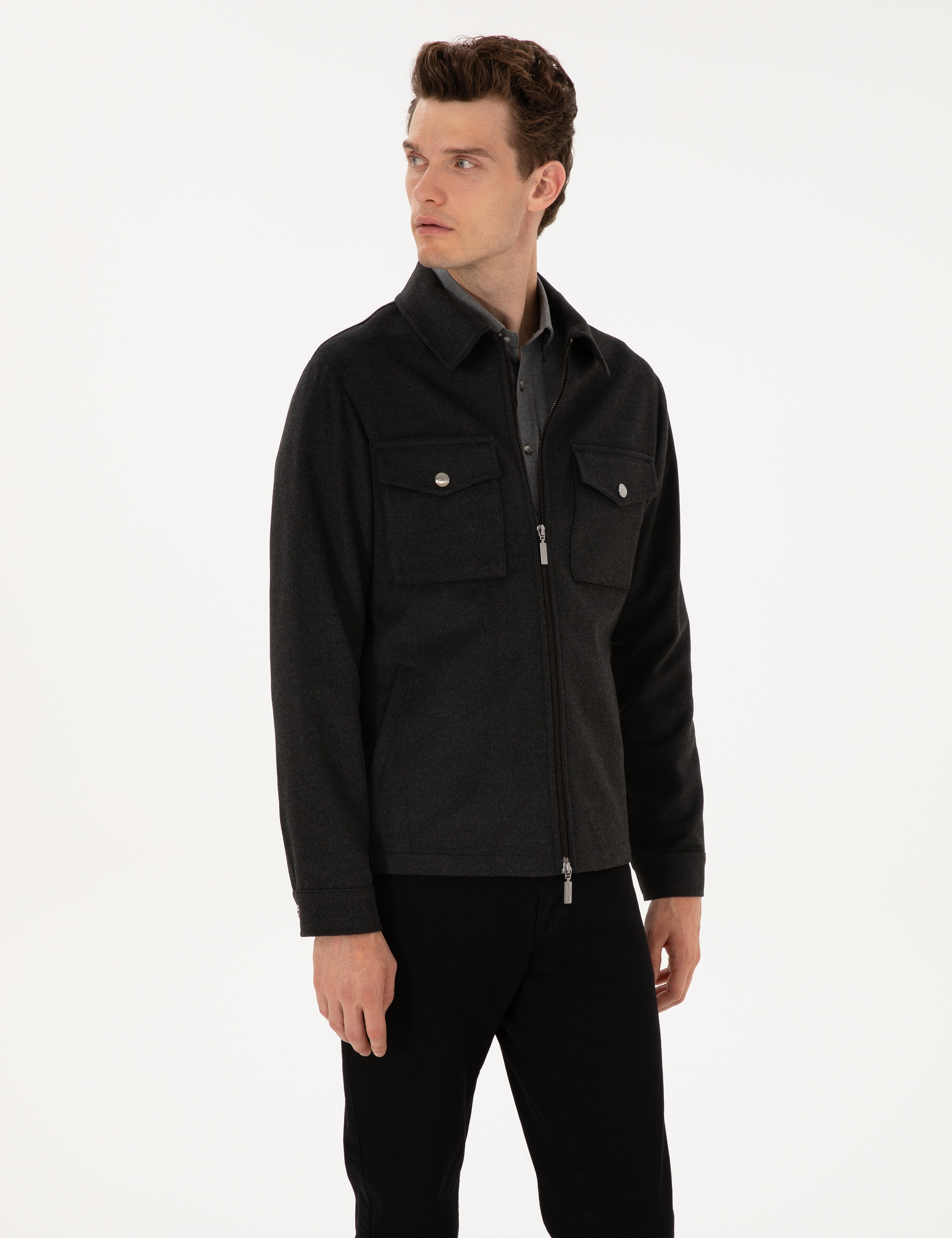 Antrasit Regular Fit Fermuarlı Ceket - Image 3