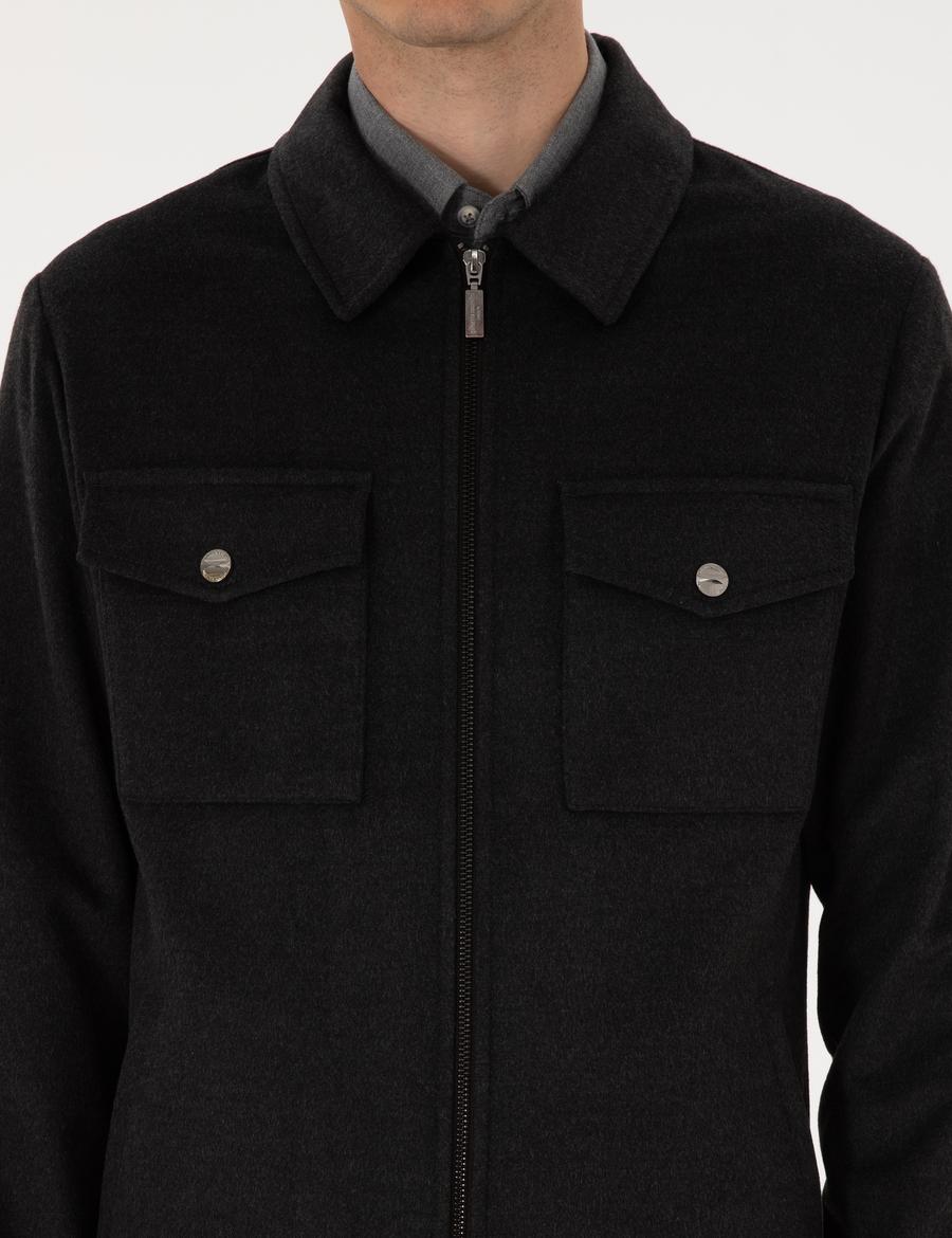 Antrasit Regular Fit Fermuarlı Ceket