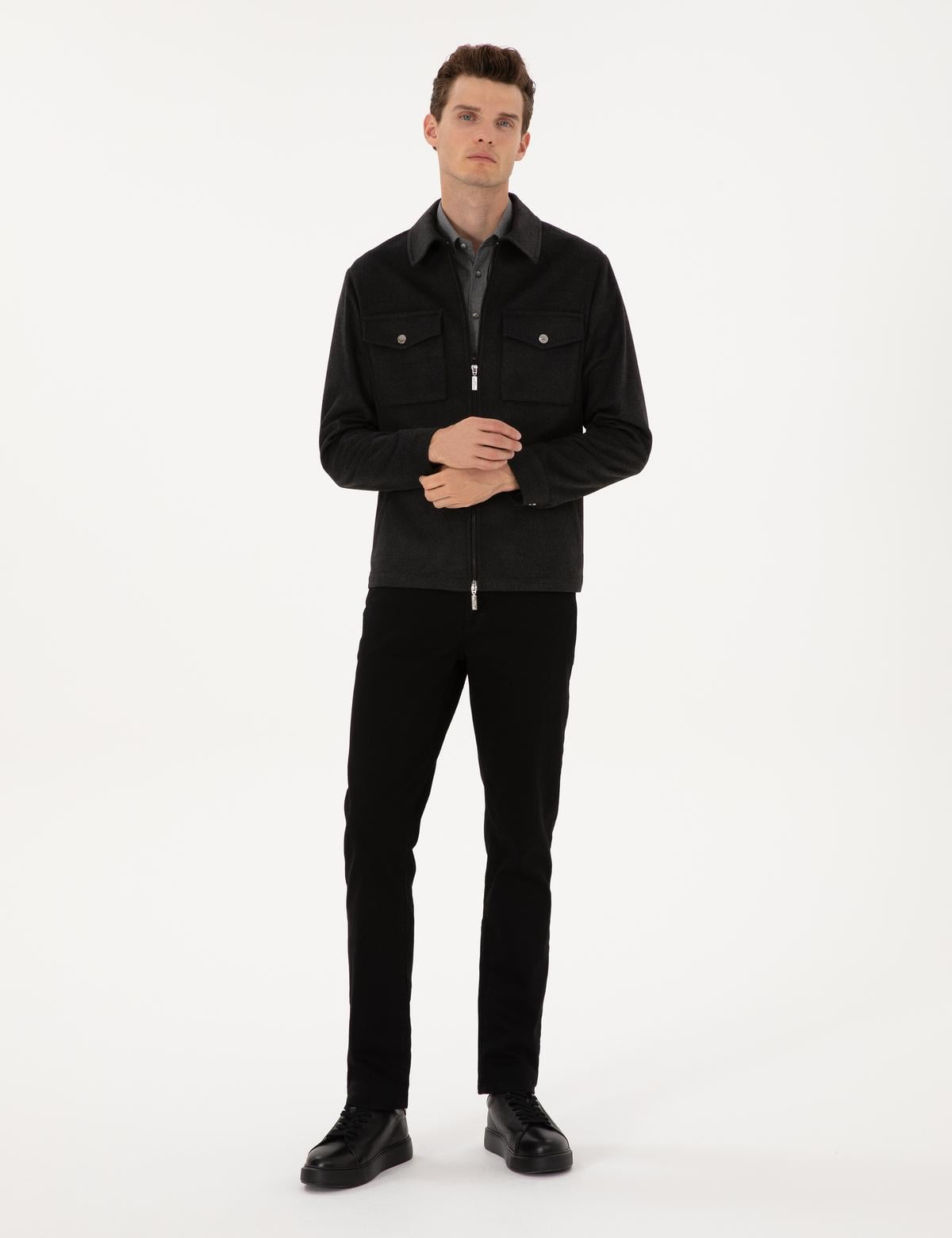 Antrasit Regular Fit Fermuarlı Ceket - 50316426077