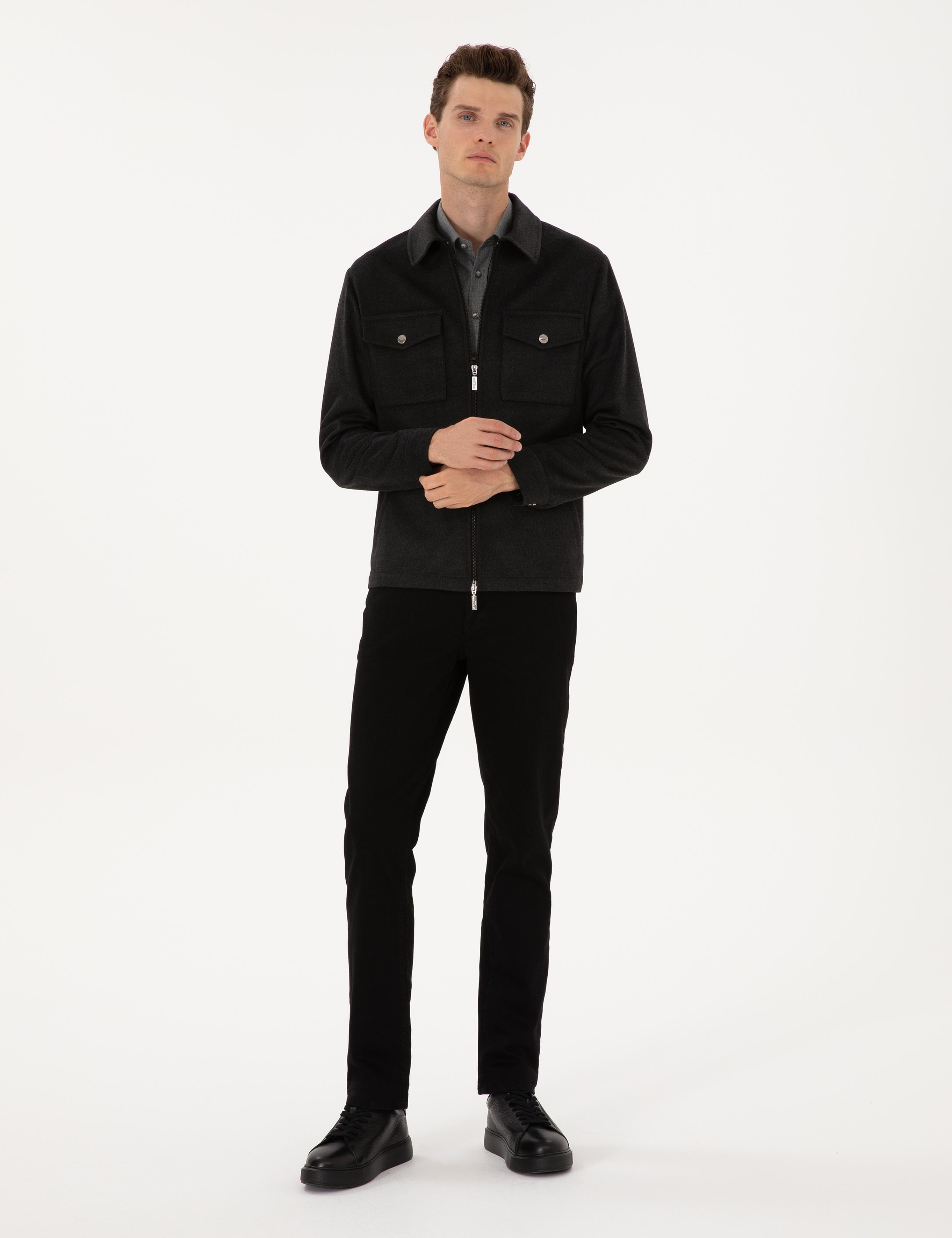 Antrasit Regular Fit Fermuarlı Ceket