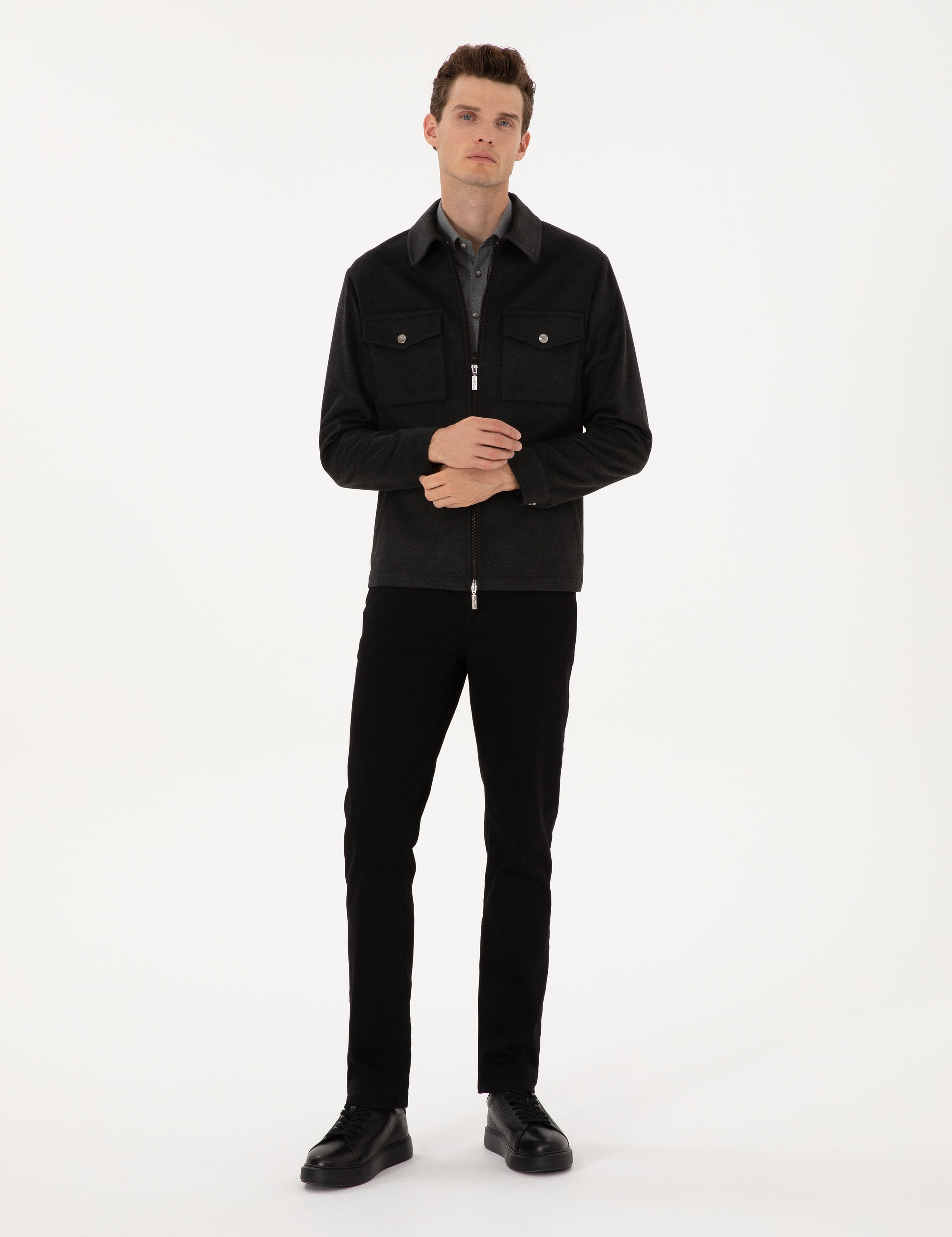Antrasit Regular Fit Fermuarlı Ceket - Image 4