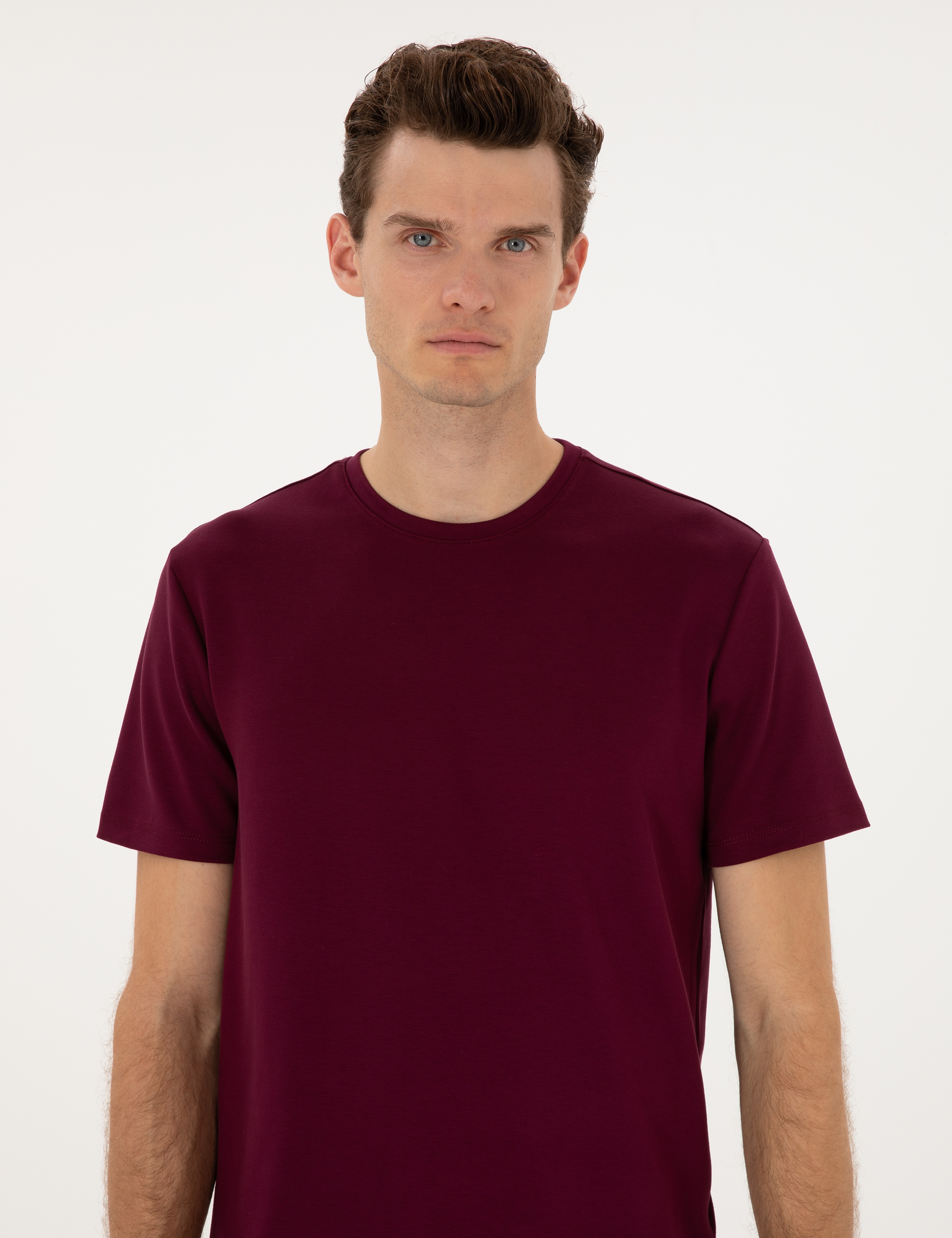 Bordo Regular Fit Kalın Dokulu Bisiklet Yaka Basic Tişört
