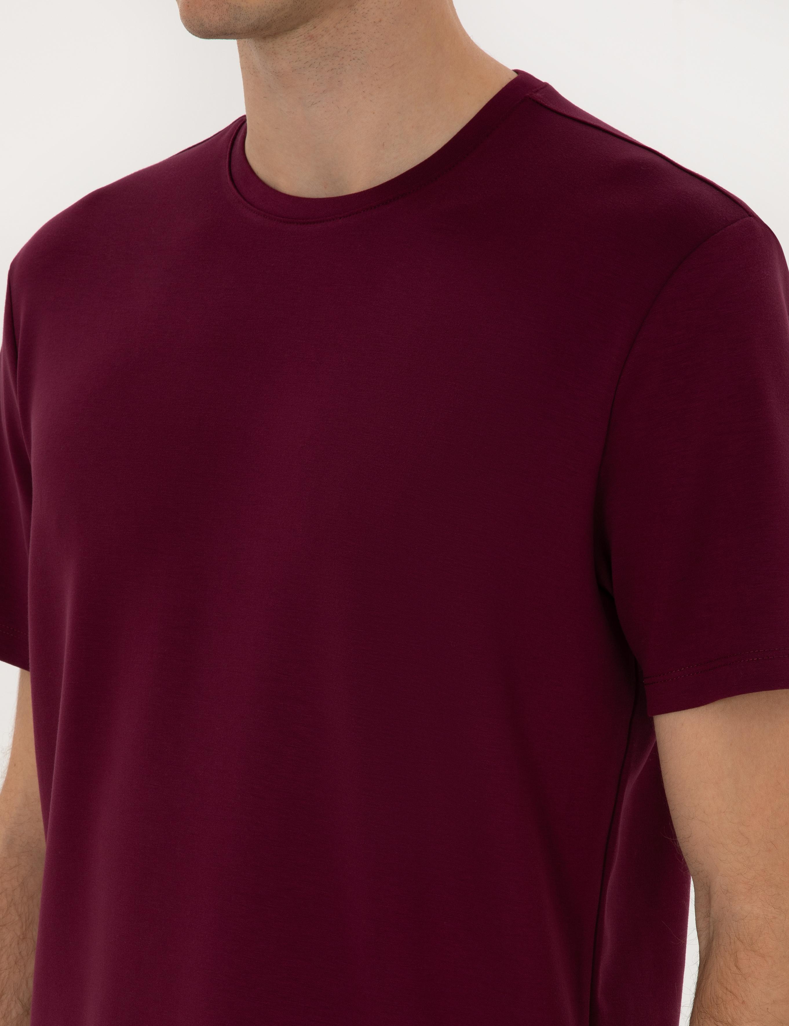 Bordo Regular Fit Kalın Dokulu Bisiklet Yaka Basic Tişört