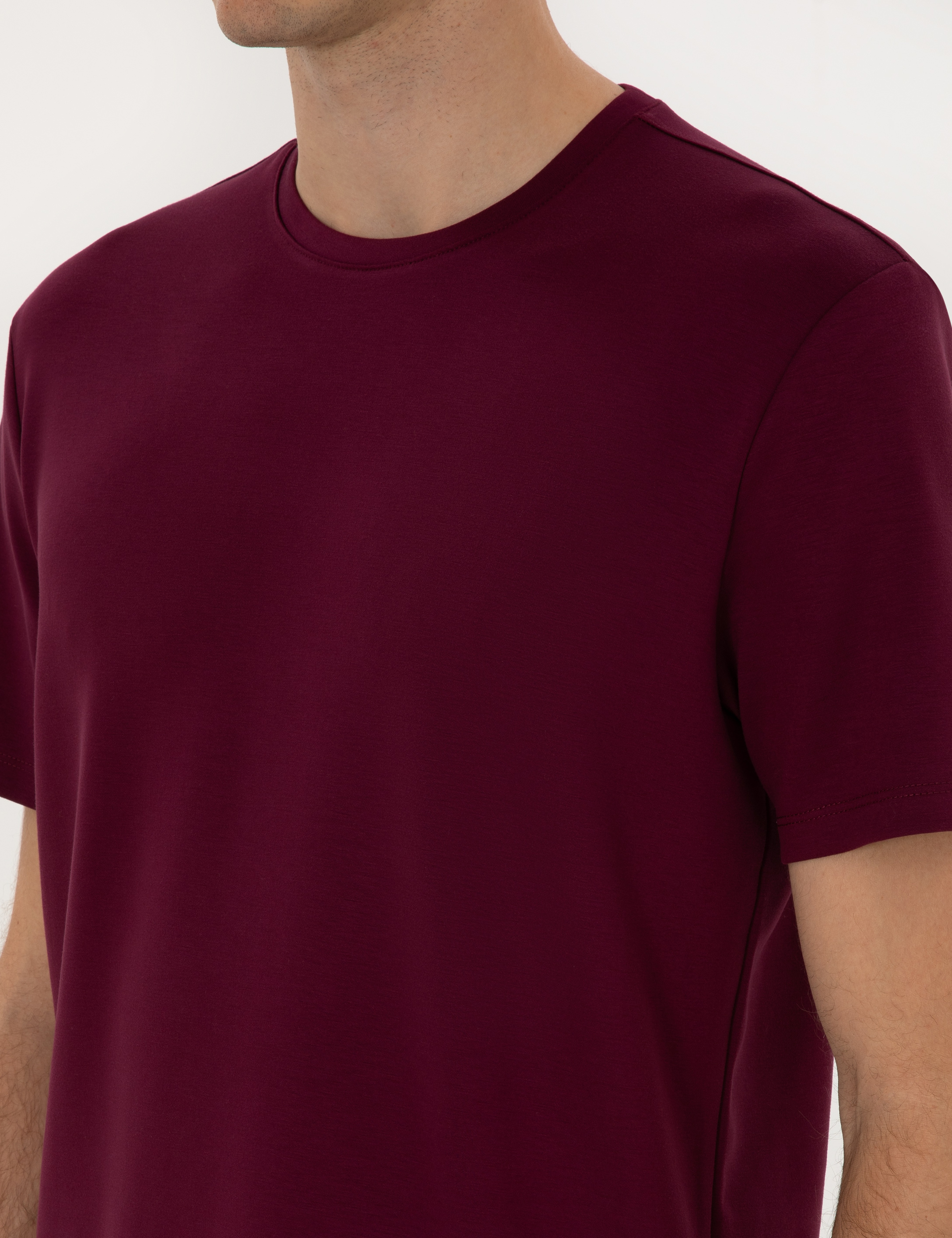 Bordo Regular Fit Kalın Dokulu Bisiklet Yaka Basic Tişört - Image 7