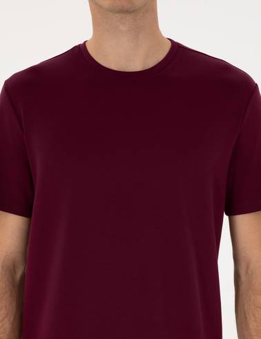 Bordo Regular Fit Kalın Dokulu Bisiklet Yaka Basic Tişört