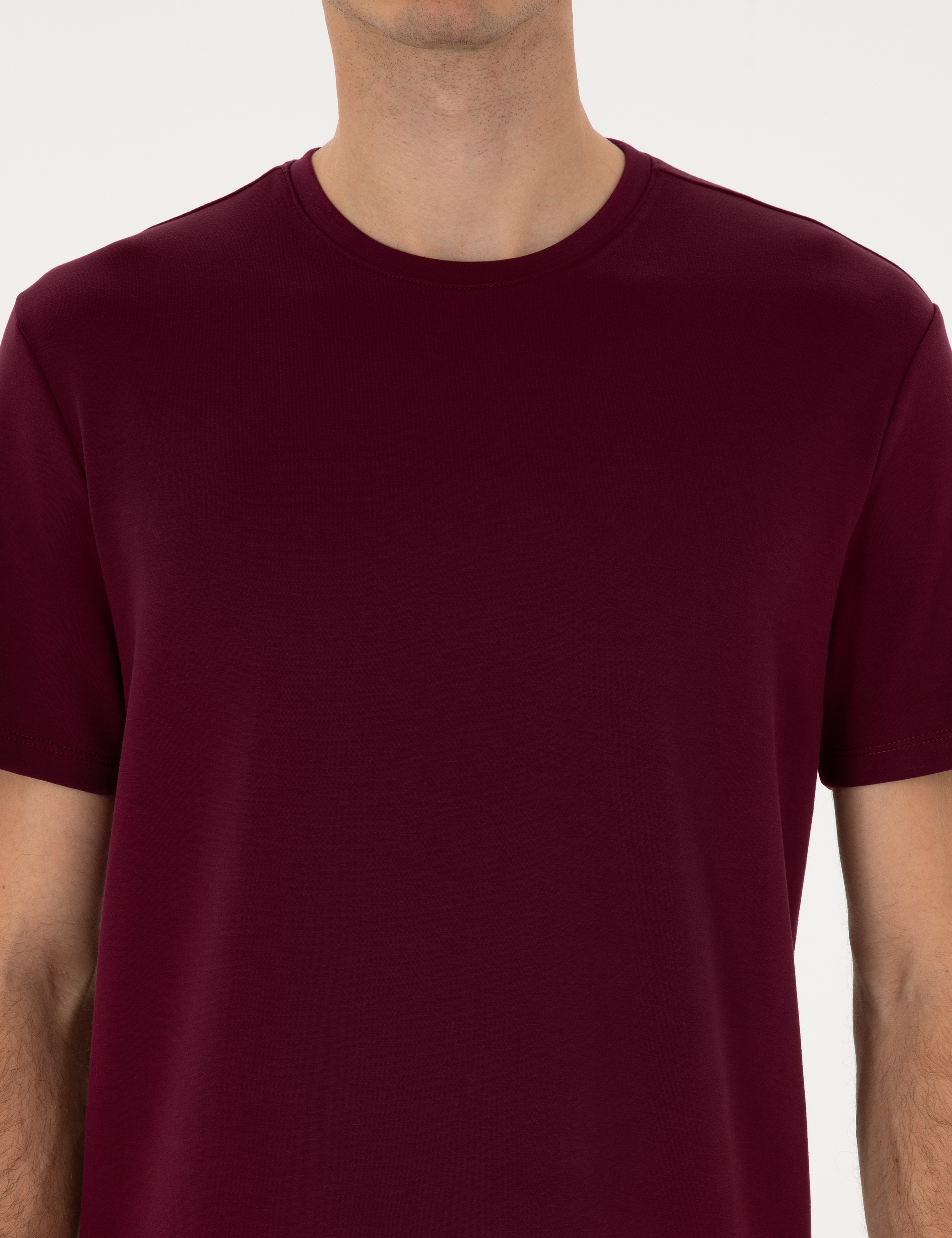 Bordo Regular Fit Kalın Dokulu Bisiklet Yaka Basic Tişört - Image 6