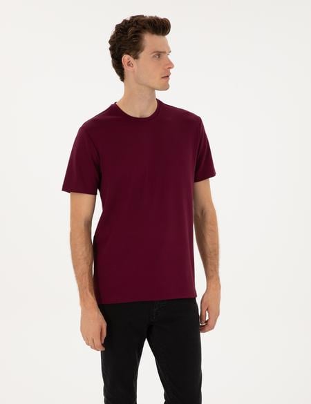 Bordo Regular Fit Kalın Dokulu Bisiklet Yaka Basic Tişört - 50308037043