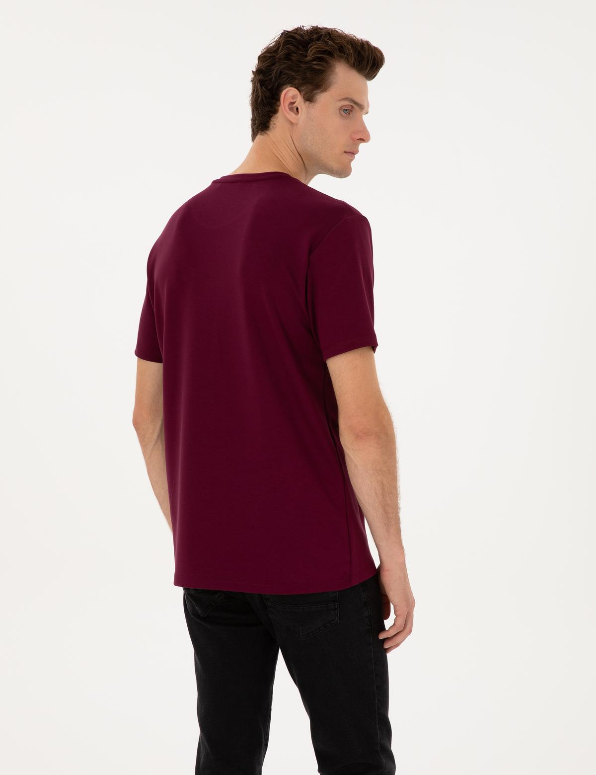 Bordo Regular Fit Kalın Dokulu Bisiklet Yaka Basic Tişört - 50308037043