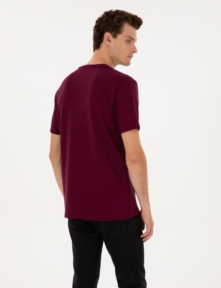 Bordo Regular Fit Kalın Dokulu Bisiklet Yaka Basic Tişört - 50308037043