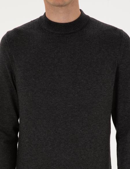 Antrasit Melanj Slim Fit Çeyrek Yaka Triko Kazak - 50315728023