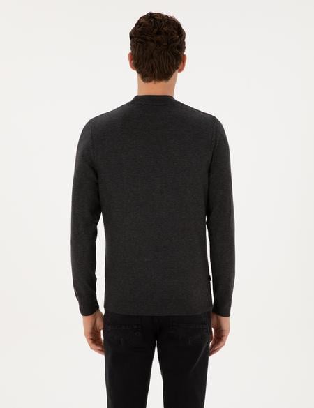 Antrasit Melanj Slim Fit Çeyrek Yaka Triko Kazak - 50315728023