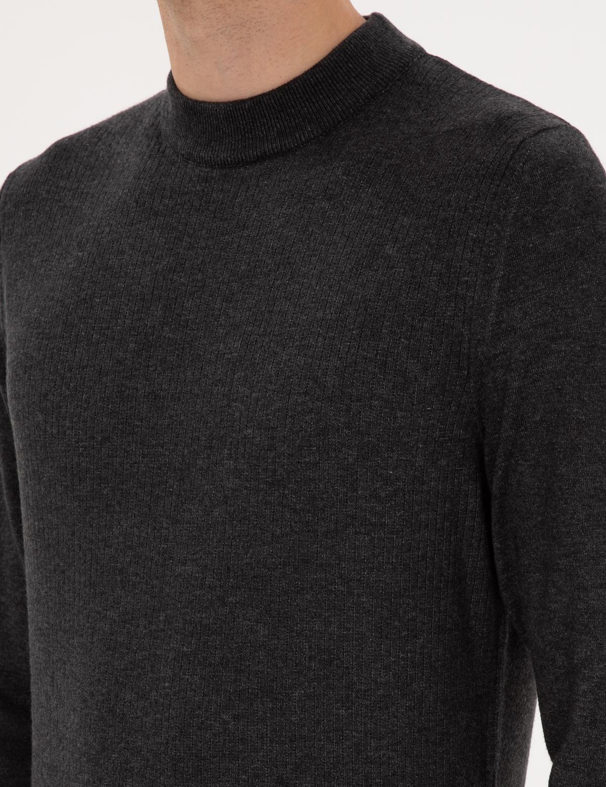 Antrasit Melanj Slim Fit Çeyrek Yaka Triko Kazak - 50315728023