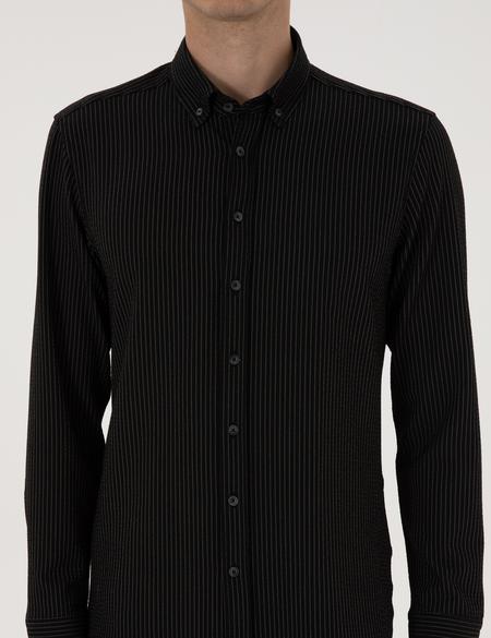 Siyah Çizgi Baskılı Slim Fit Uzun Kollu Gömlek - 50311110001