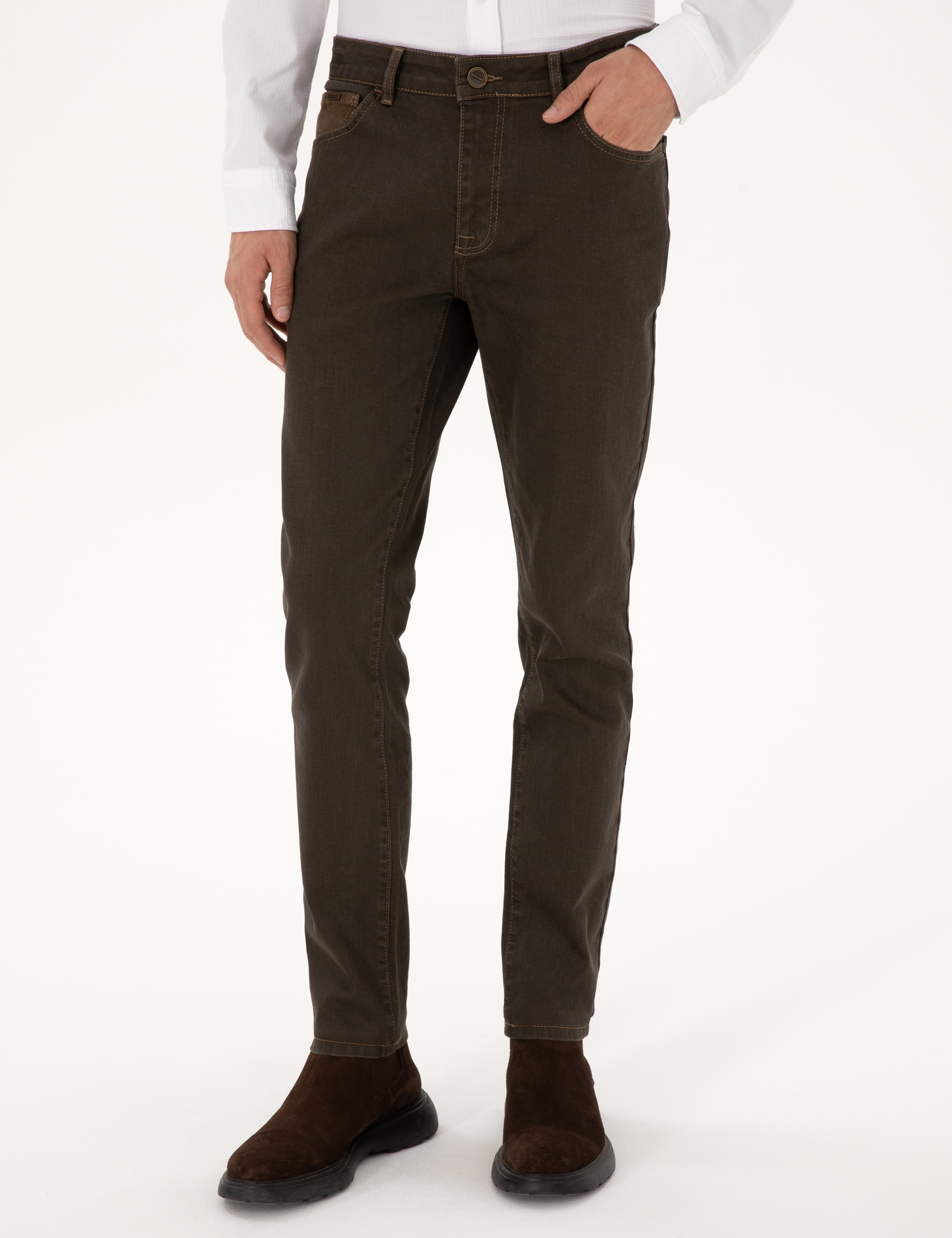 Kahverengi Slim Fit Jean Pantolon - Image 2