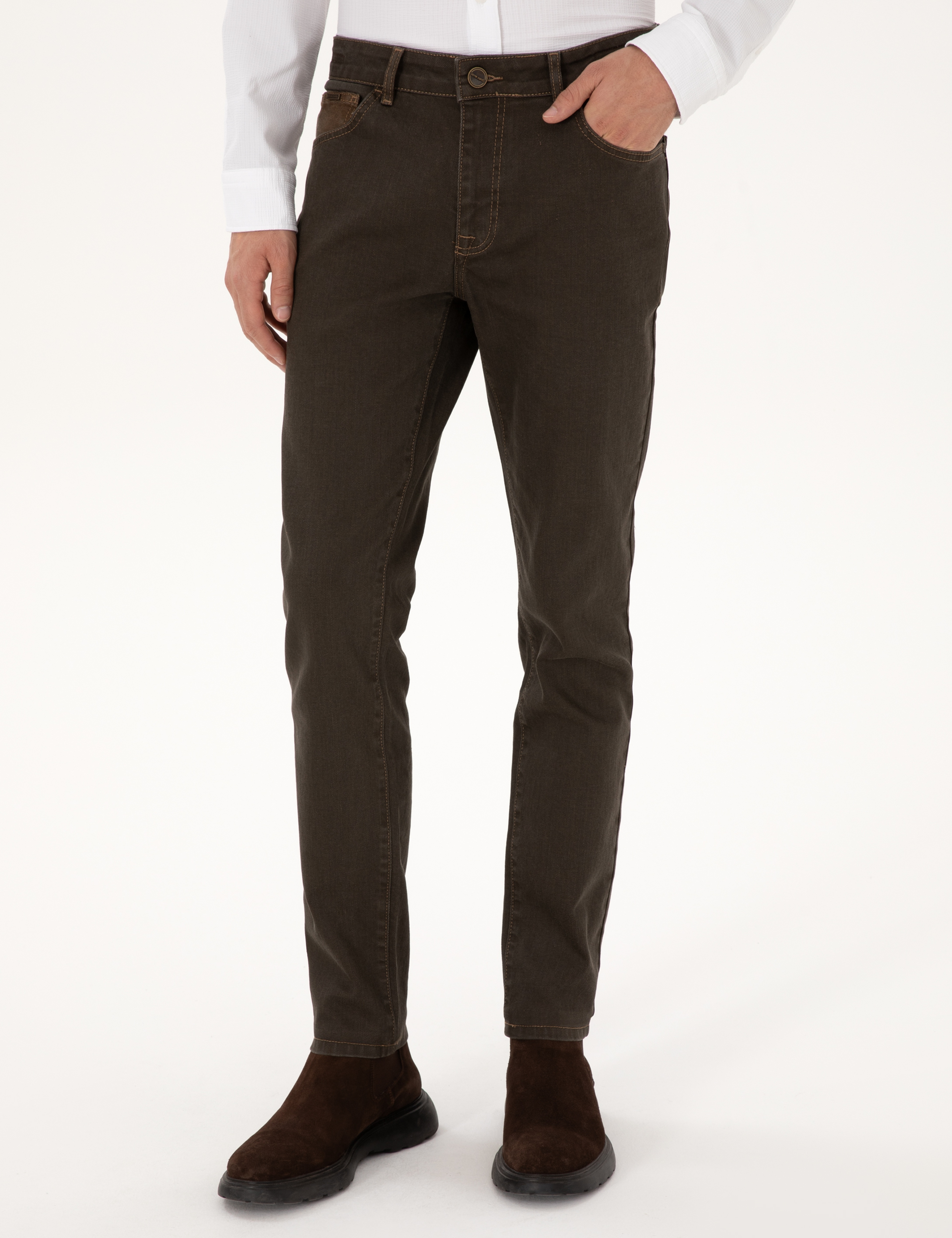 Kahverengi Slim Fit Jean Pantolon