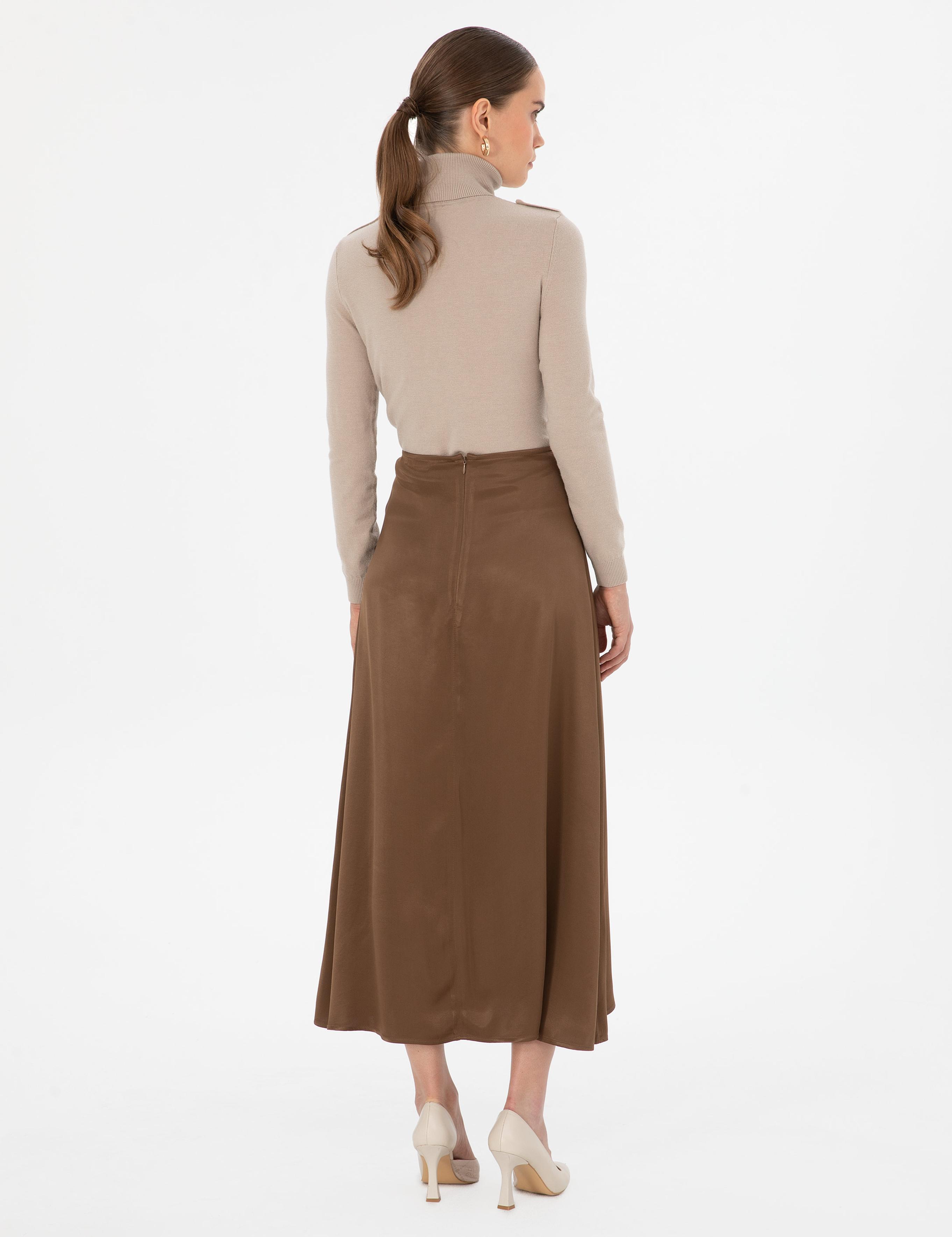 Koyu Kahverengi A Kesim Saten Dokuma Etek