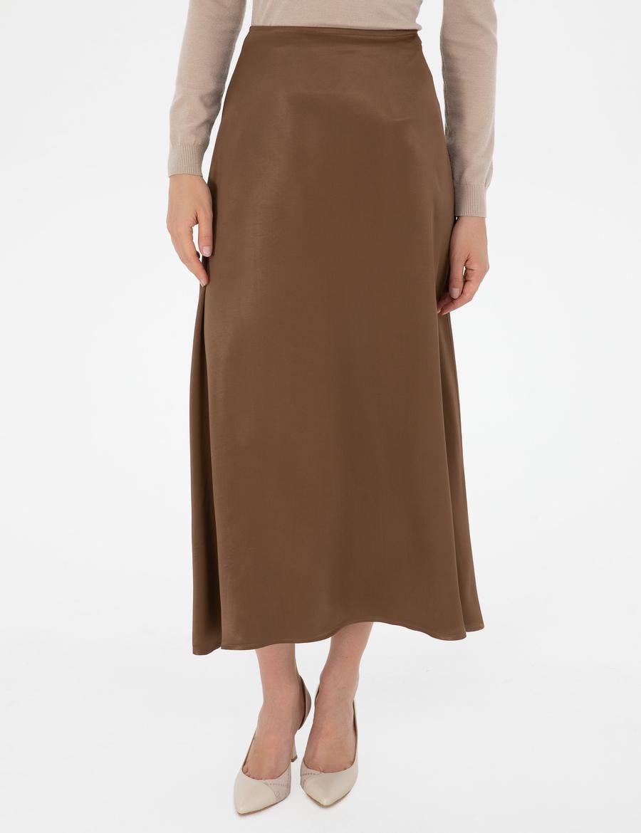 Koyu Kahverengi A Kesim Saten Dokuma Etek