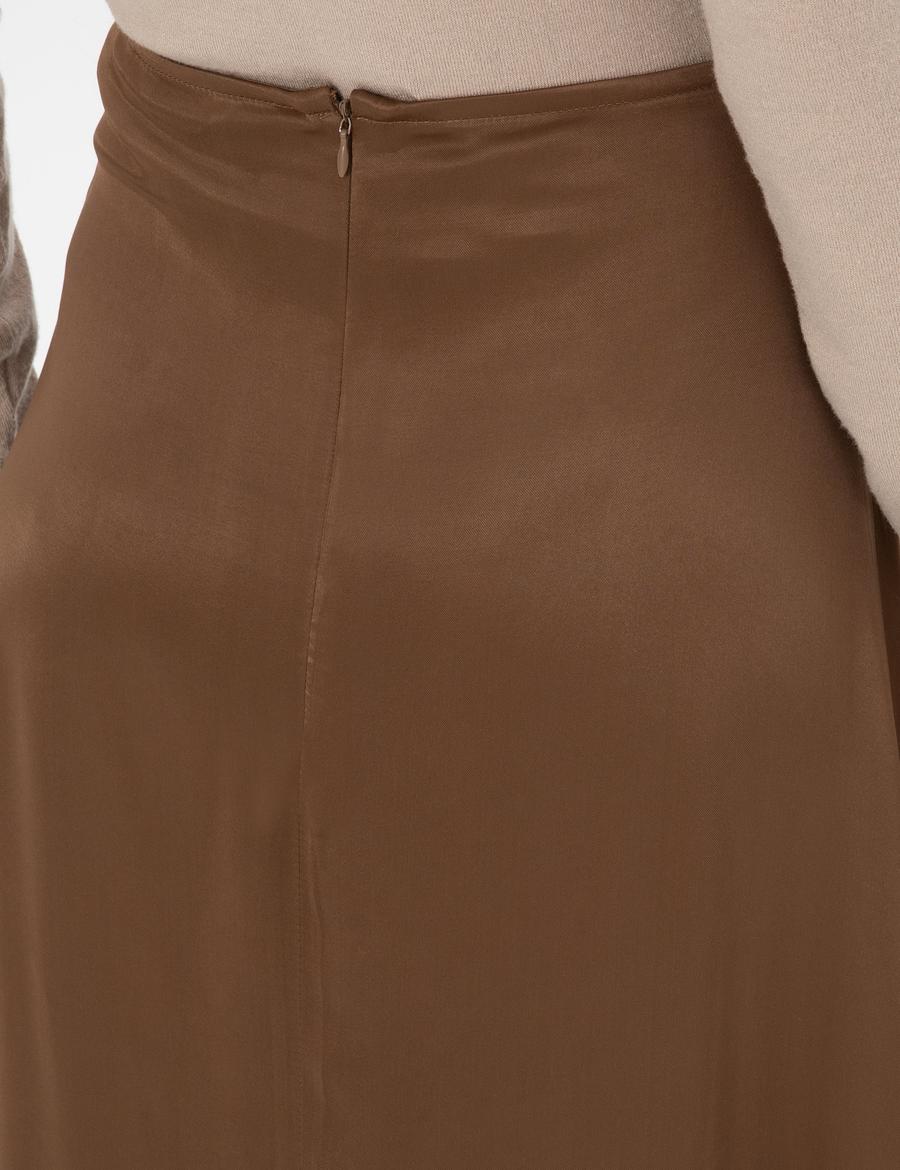 Koyu Kahverengi A Kesim Saten Dokuma Etek