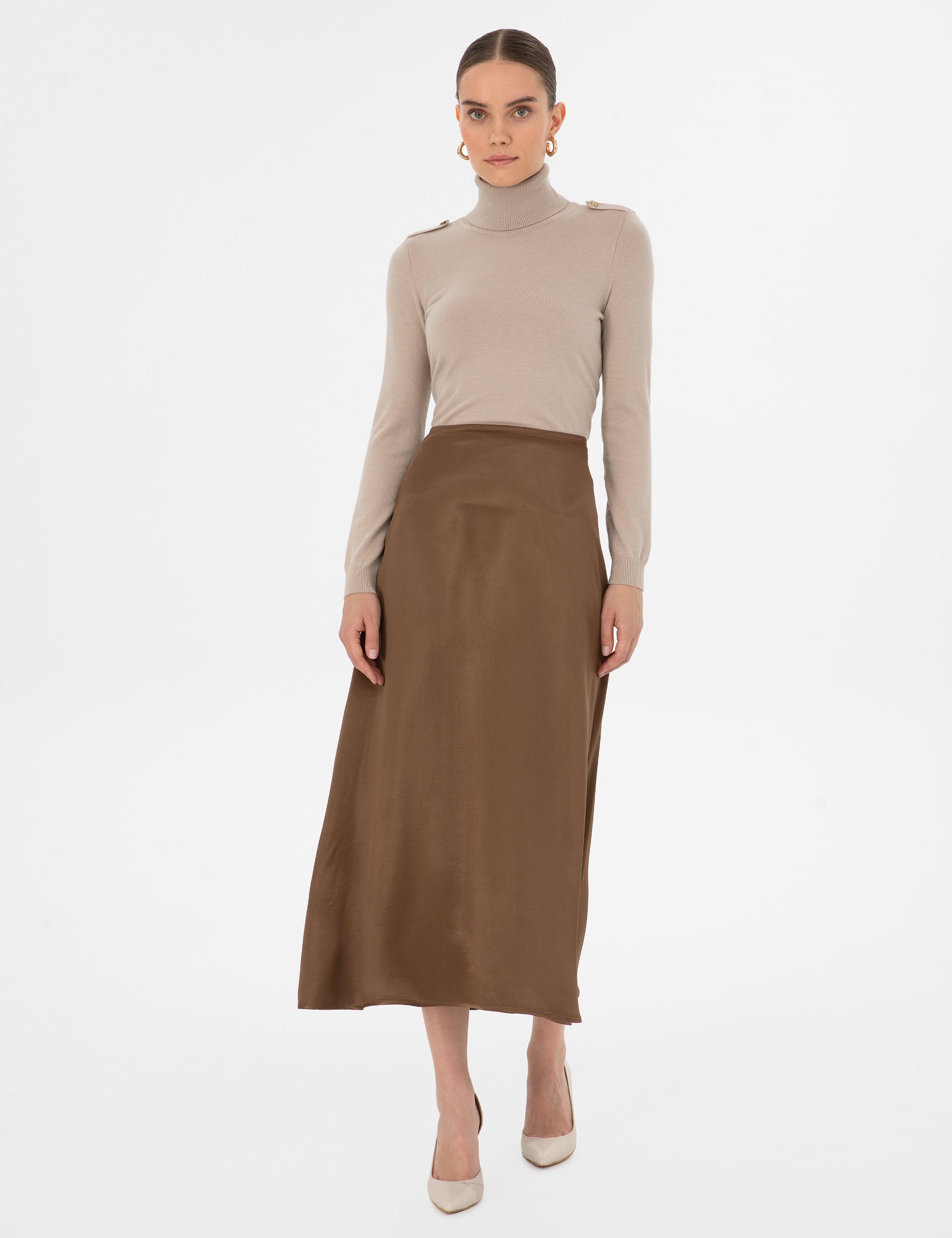 Koyu Kahverengi A Kesim Saten Dokuma Etek