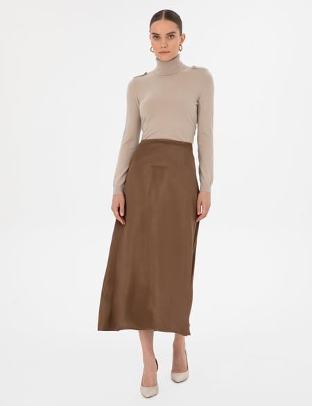 Koyu Kahverengi A Kesim Saten Dokuma Etek - 50318241012