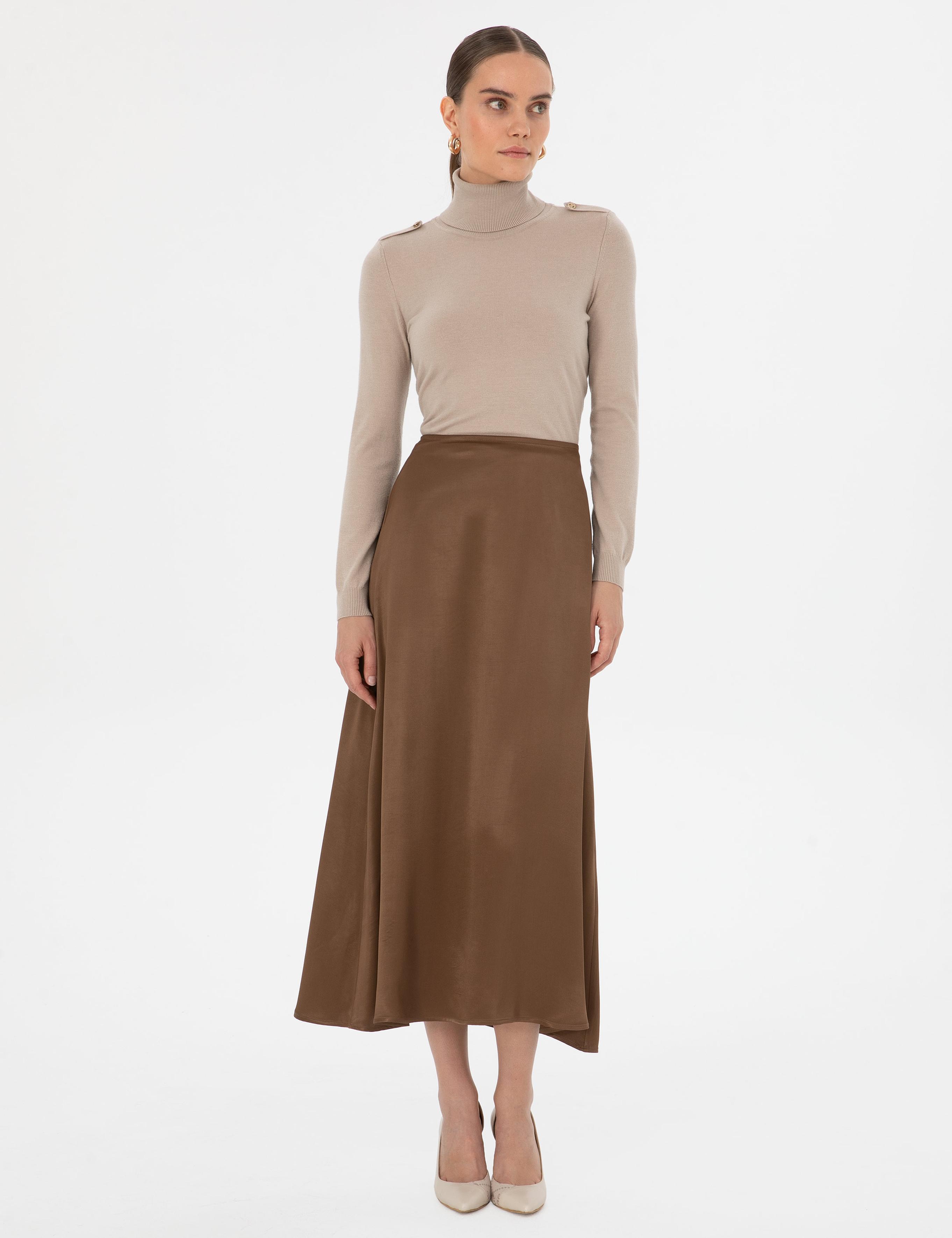 Koyu Kahverengi A Kesim Saten Dokuma Etek