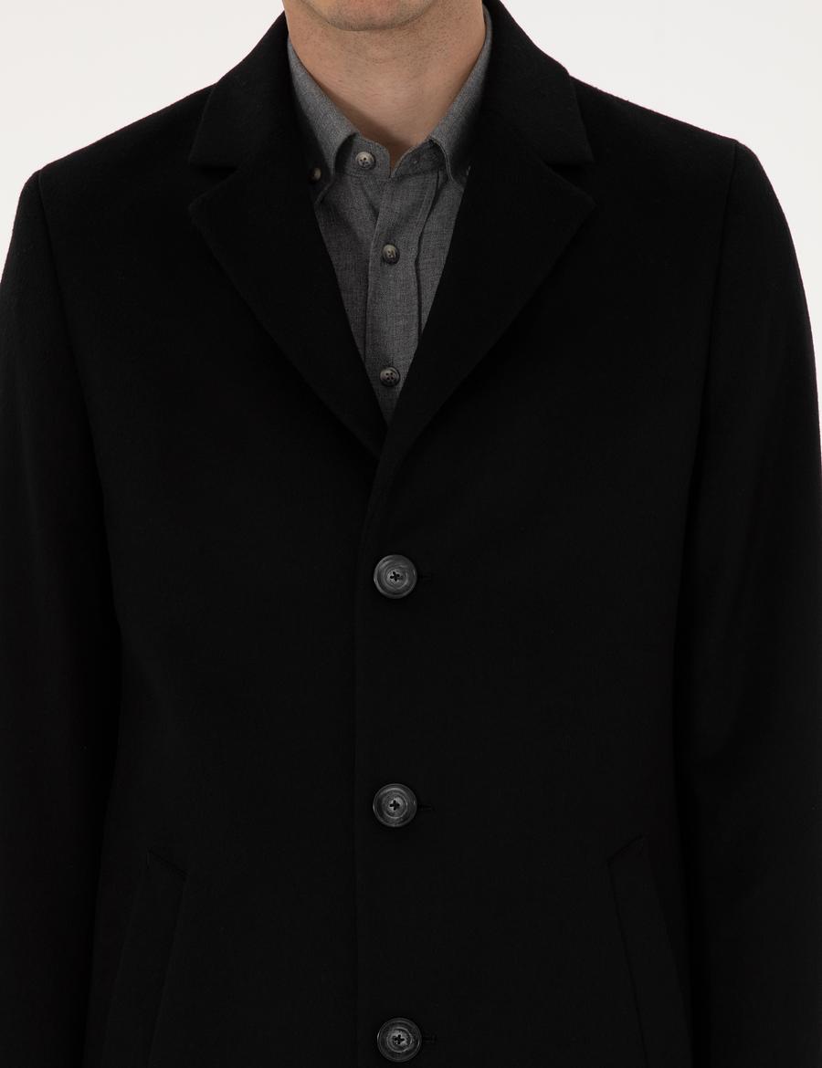 Siyah Ex. Slim Fit Kaşe Kaban