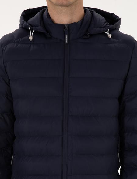 Lacivert Kapitone Kapüşonlu Mont - 50310193014