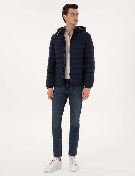 Lacivert Kapitone Kapüşonlu Mont - 50310193014