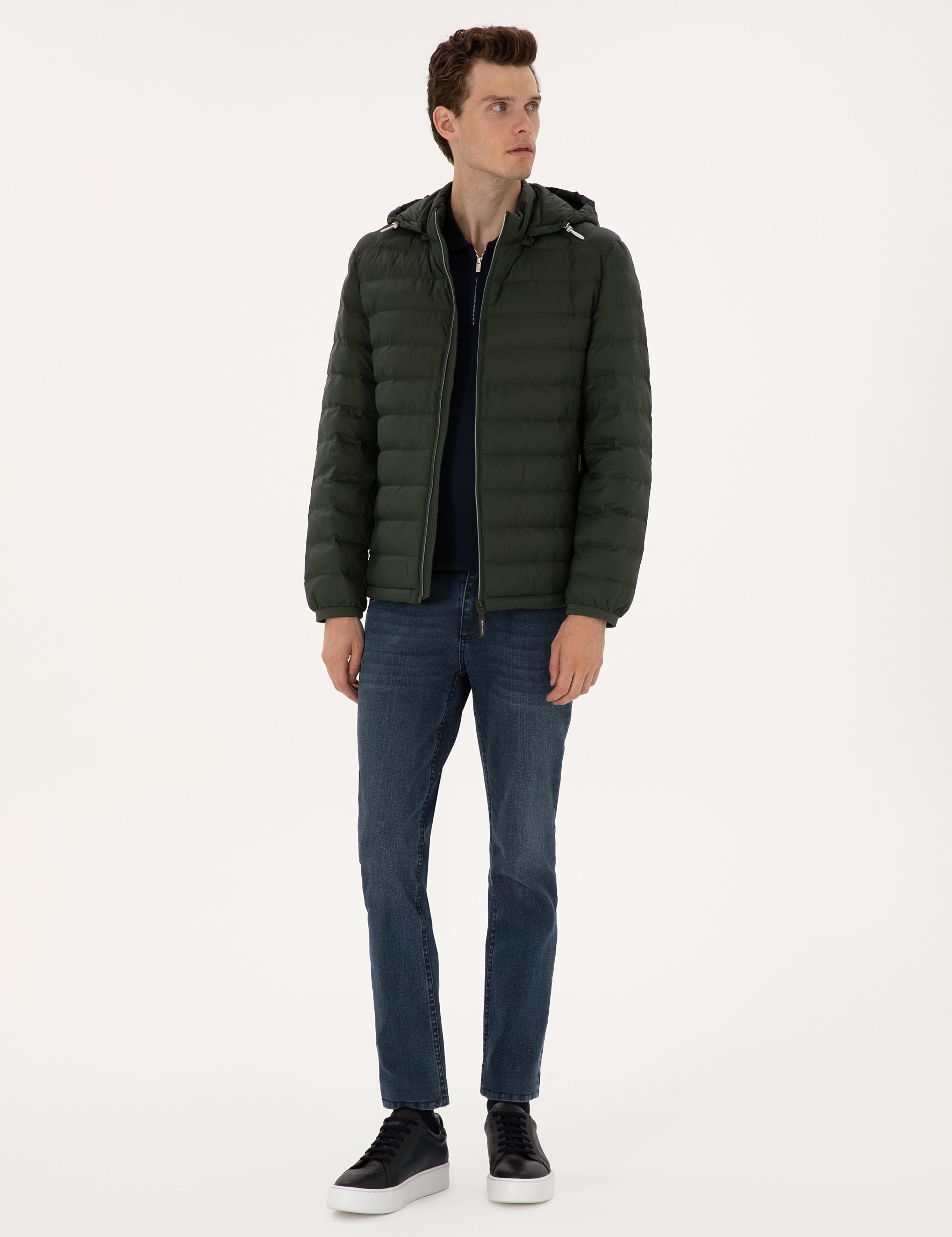 Koyu Haki Kapitone Kapüşonlu Mont