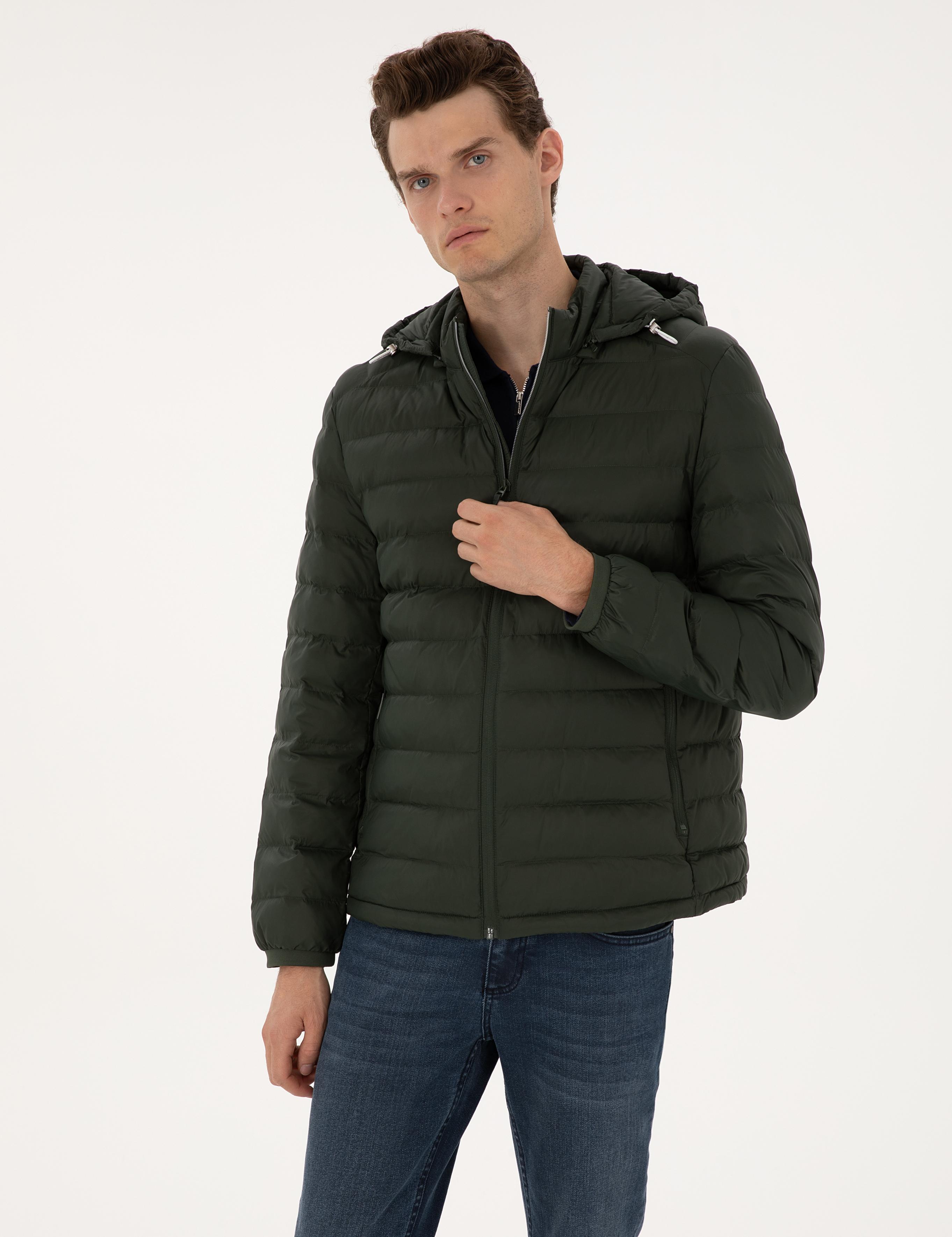 Koyu Haki Kapitone Kapüşonlu Mont