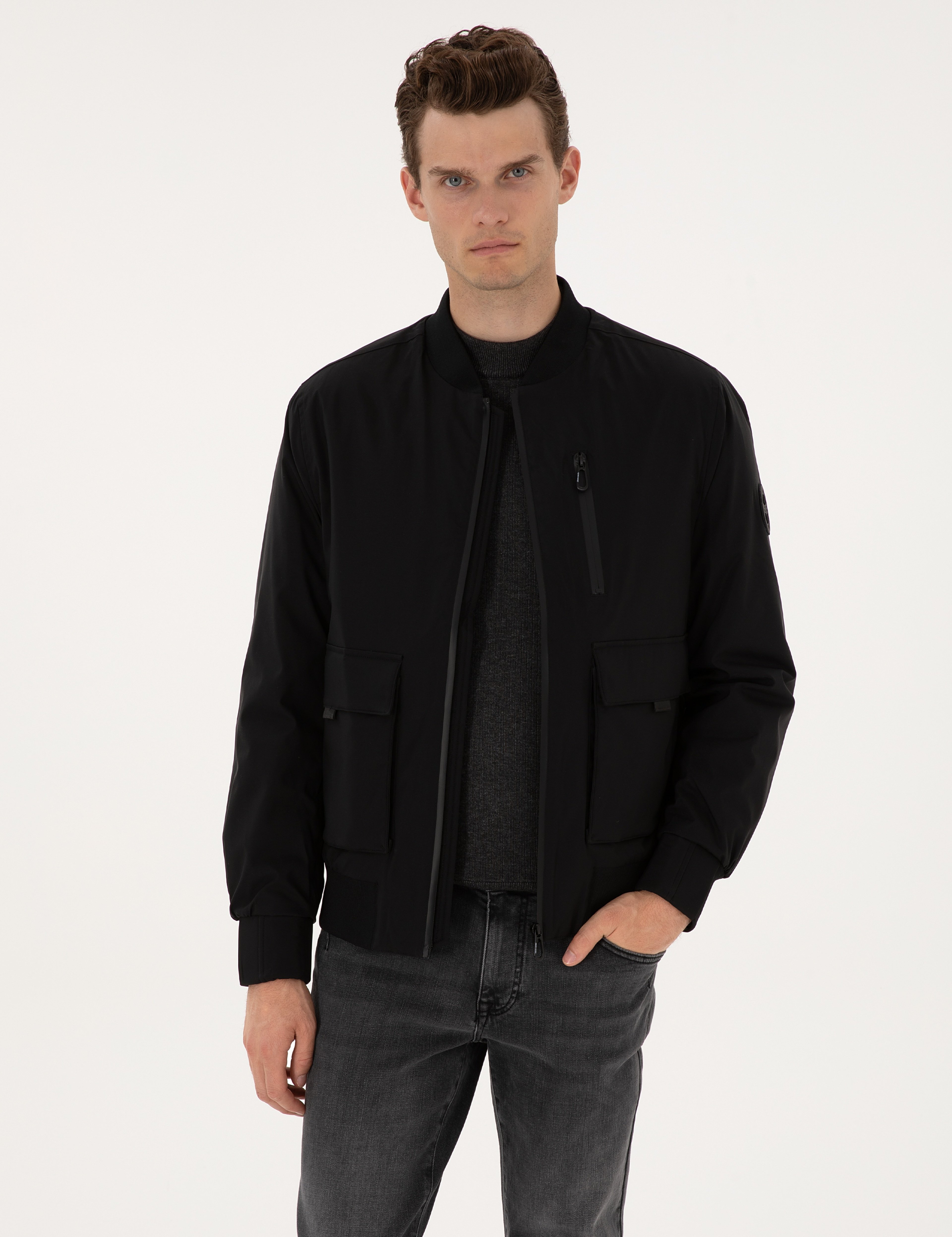 Siyah Regular Fit Bomber Ceket - Image 1