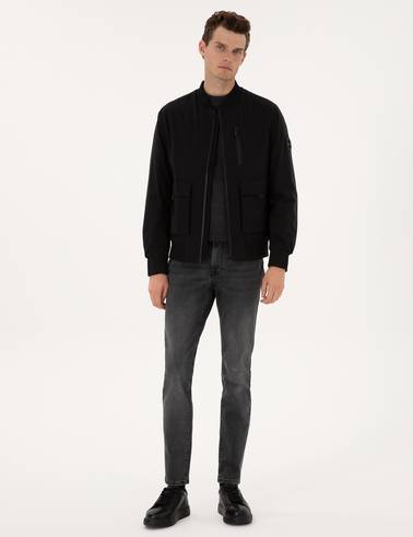 Siyah Regular Fit Bomber Ceket