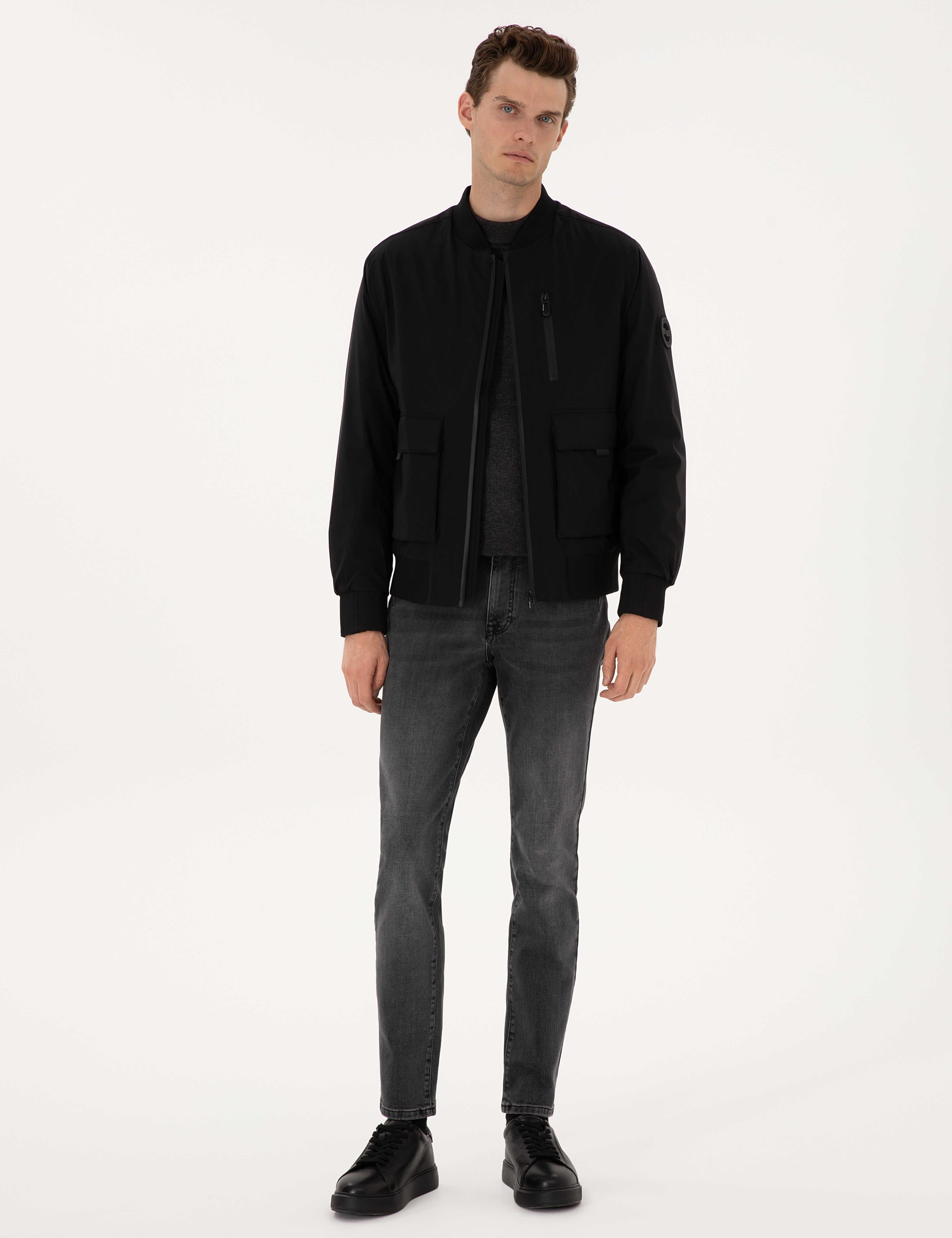 Siyah Regular Fit Bomber Ceket - Image 4