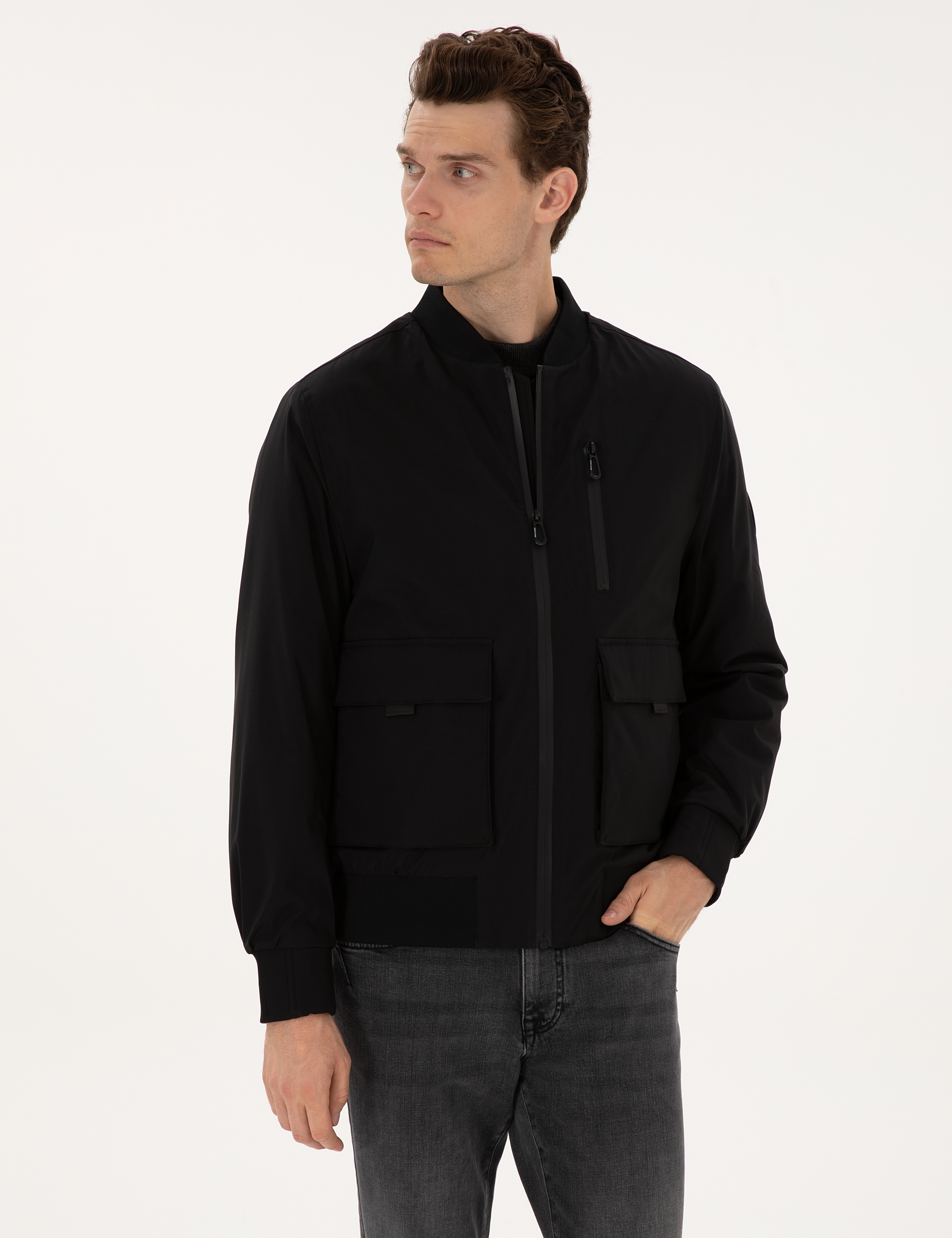 Siyah Regular Fit Bomber Ceket - Image 3