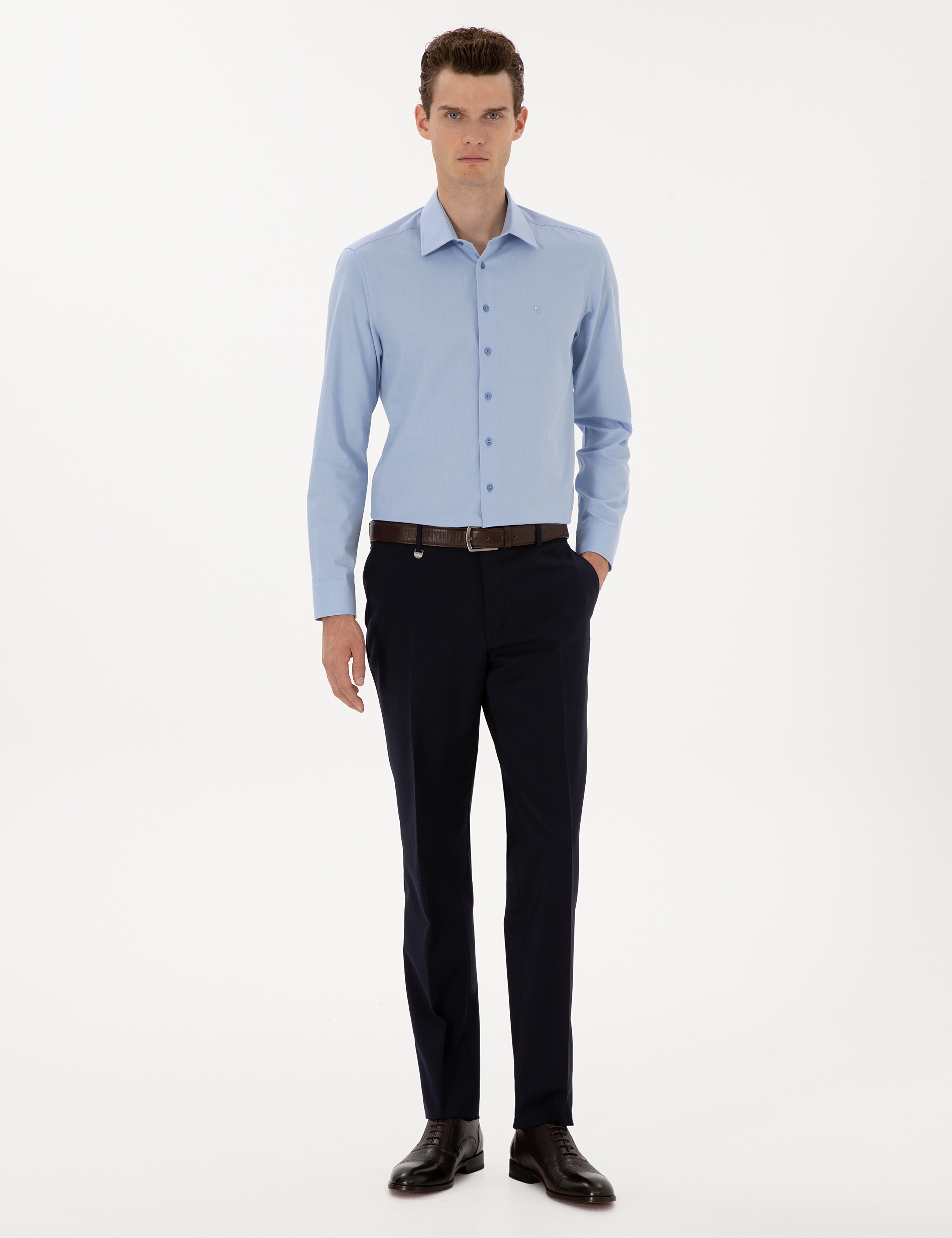 Lacivert Slim Fit %100 Yün Kumaş Pantolon