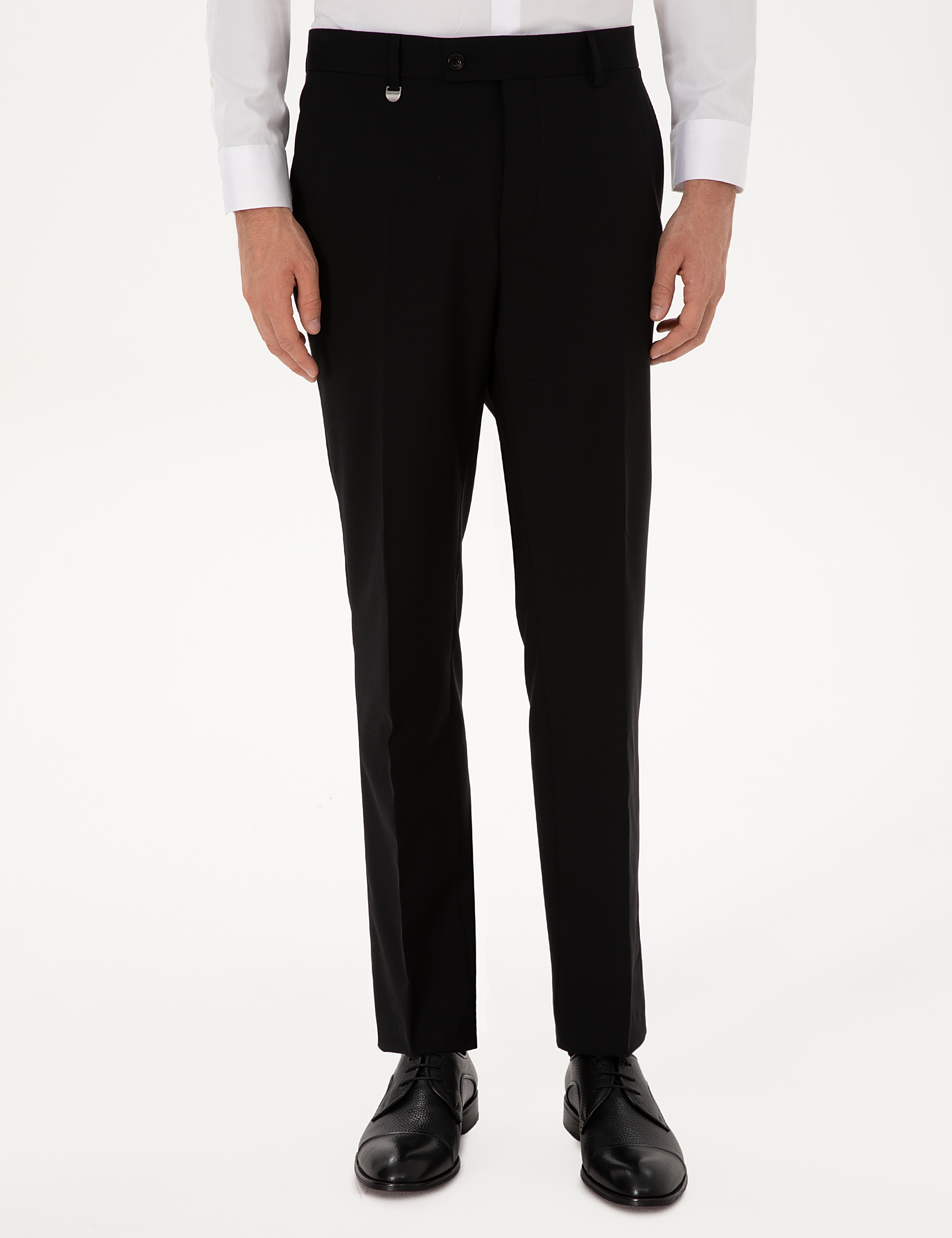 Siyah Slim Fit %100 Yün Kumaş Pantolon - Image 2